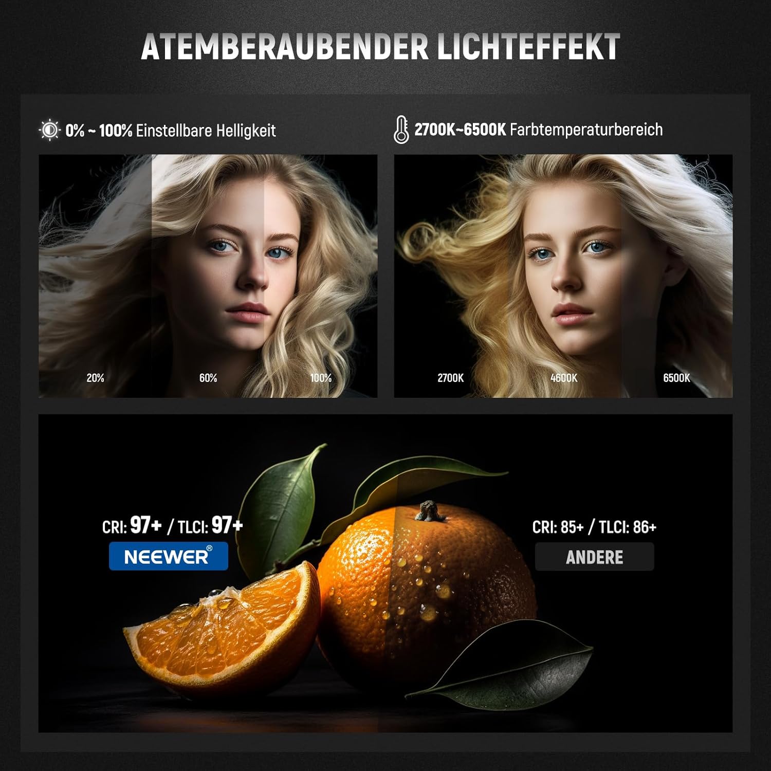 Thumbnail 2 de NEEWER CB60B 70W LED Videoleuchte: 2,4G Funk- & App-Steuerung, 2700–6500K, CRI 97+