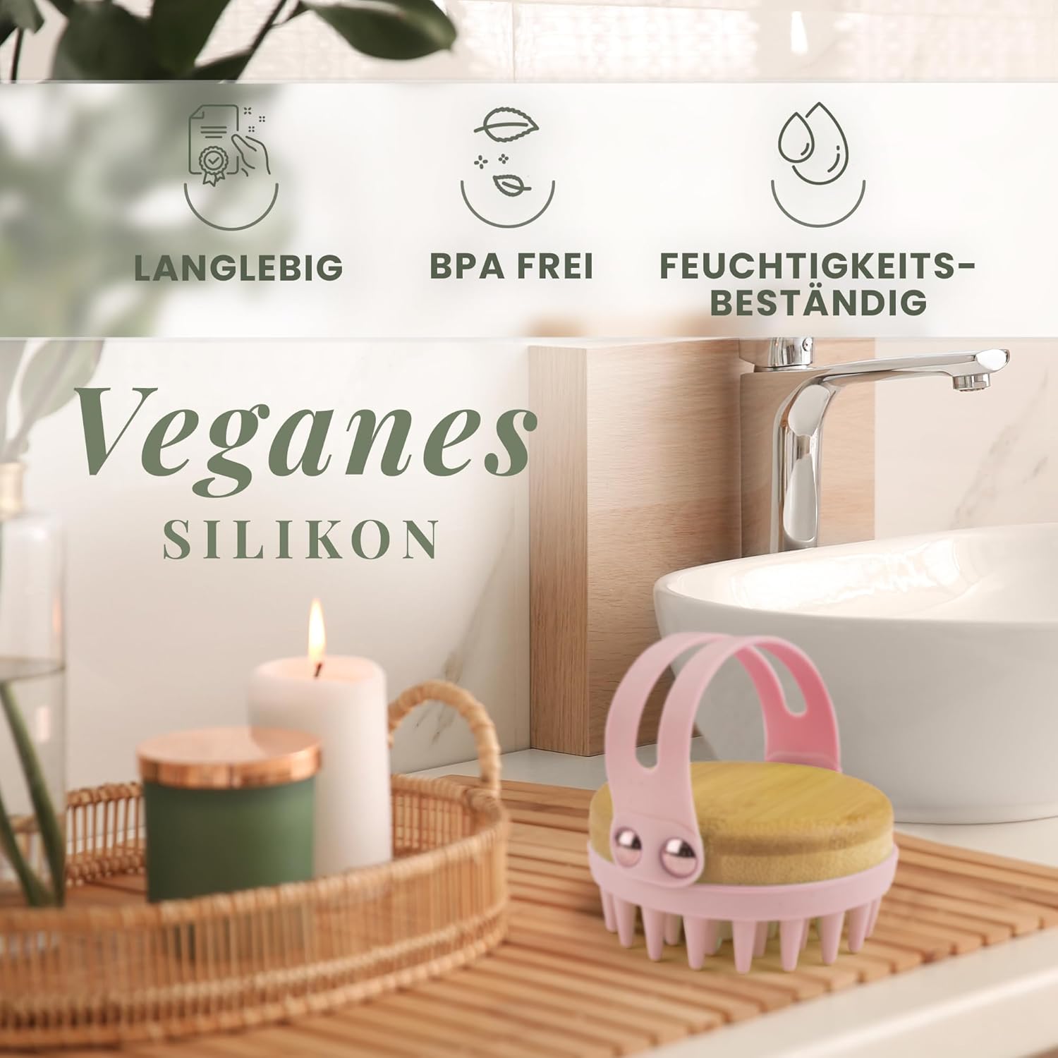 Thumbnail 4 de BAMBUA Kopfhaut Massagebürste mit Anti-Schuppen Effekt – Scalp-Massager inkl. Fingermassagering und E-Book „Gesunde Kopfhaut“ (Rosa)