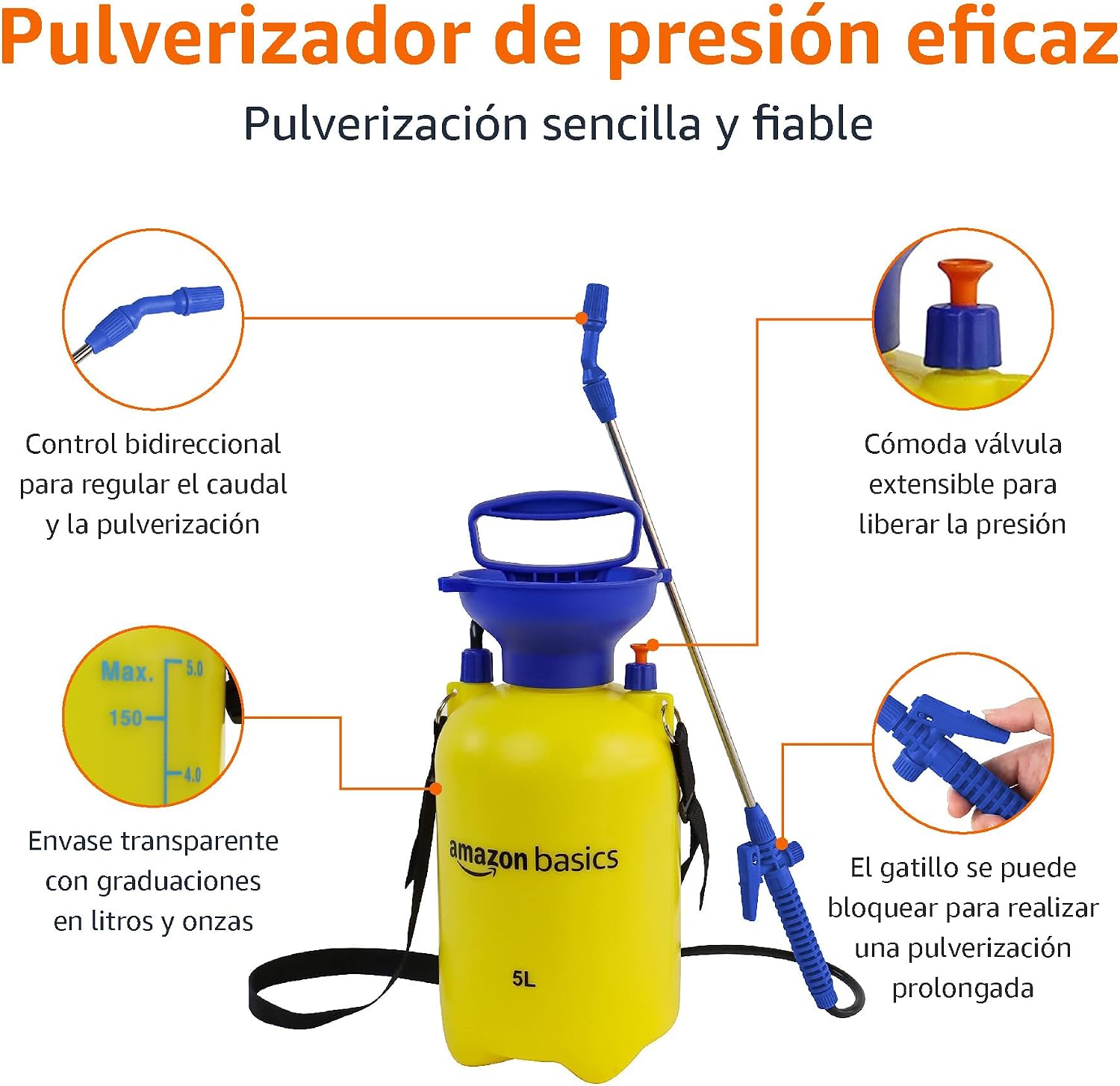 Thumbnail 1 de Amazon Basics Pulverizador a presión 5 l con gatillo y bloqueo