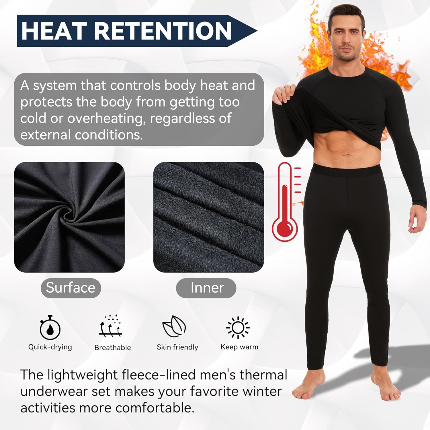 Thumbnail 4 de AMZSPORT Men’s Thermal Base Layer Set (Warm Fleece Lined) Long Johns & Long Sleeve Top