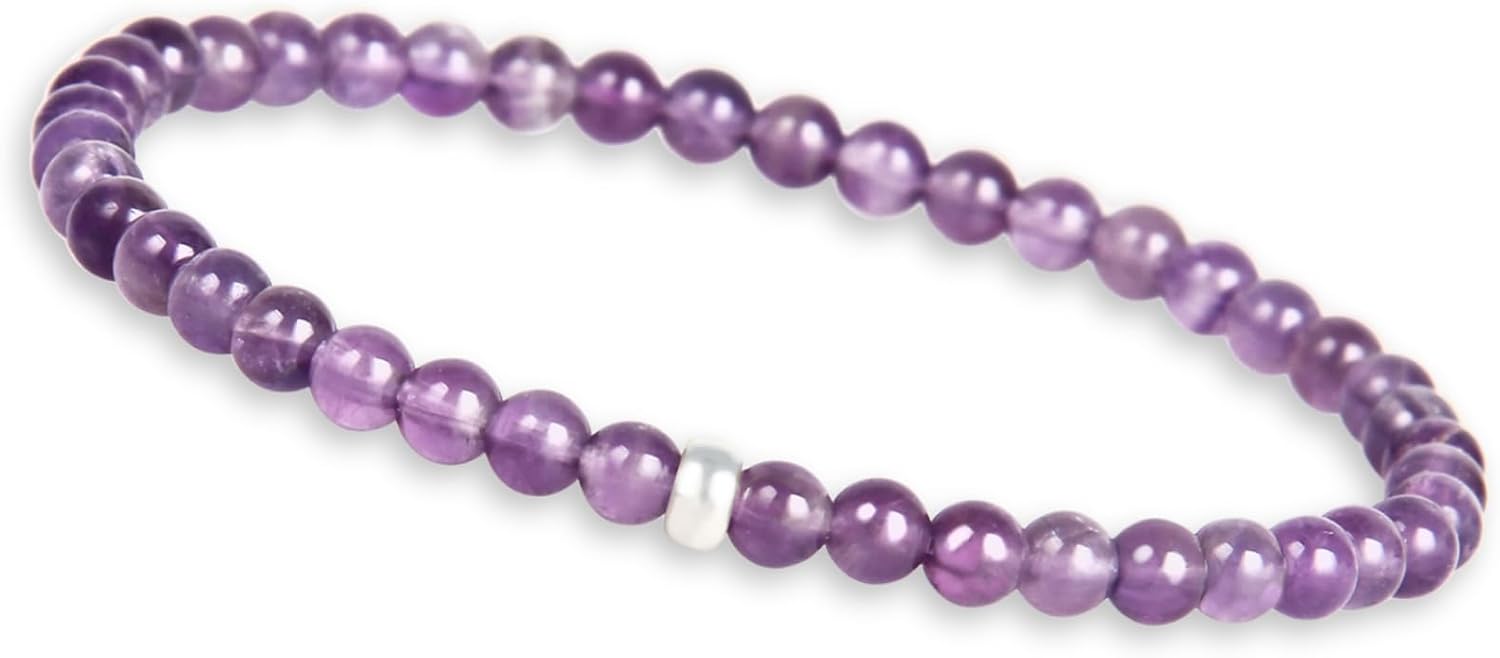 Detalle de GD GOOD.designs Perlenarmband Damen mit echten Natursteinen (4 mm) und 925‑Silberperle