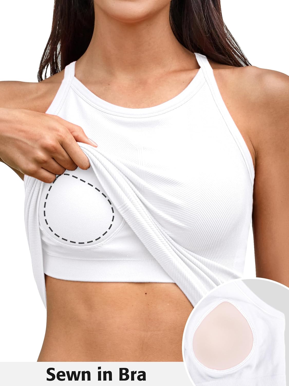 Detalle de ATTRACO Women Workout Tank Tops with Built in Bra – Seamless Ribbed Racerback