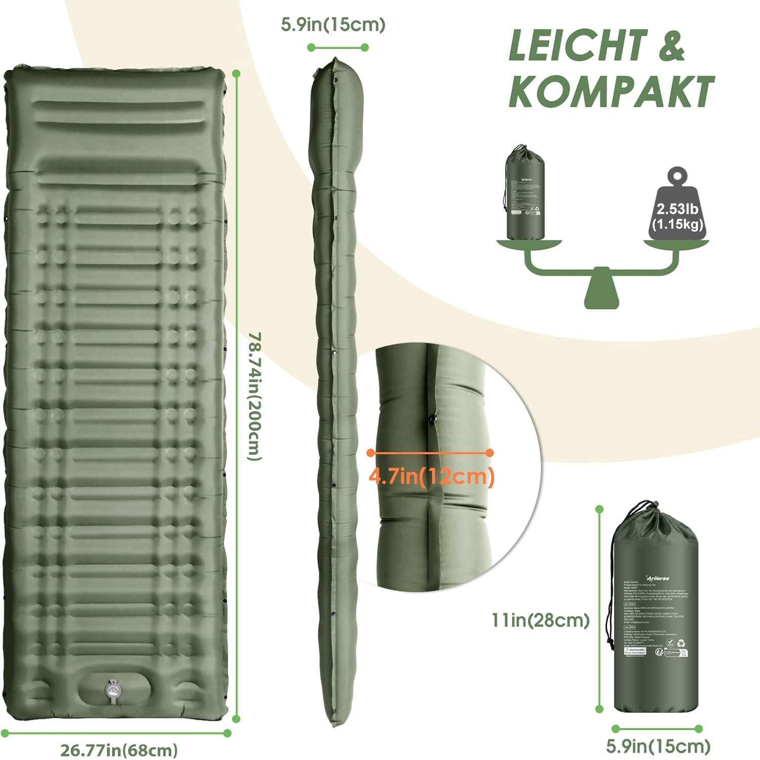 Detalle de Arlierss Isomatte Luftmatratze 12 cm