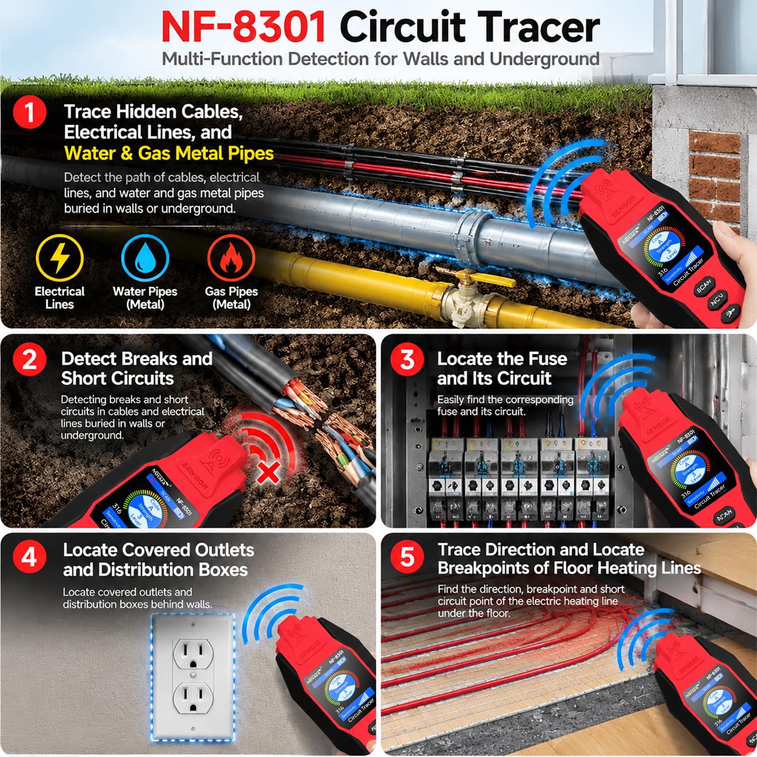 Thumbnail 1 de NOYAFA NF-8301 Circuit Tracer — Underground Circuit Finder & Digital Multimeter