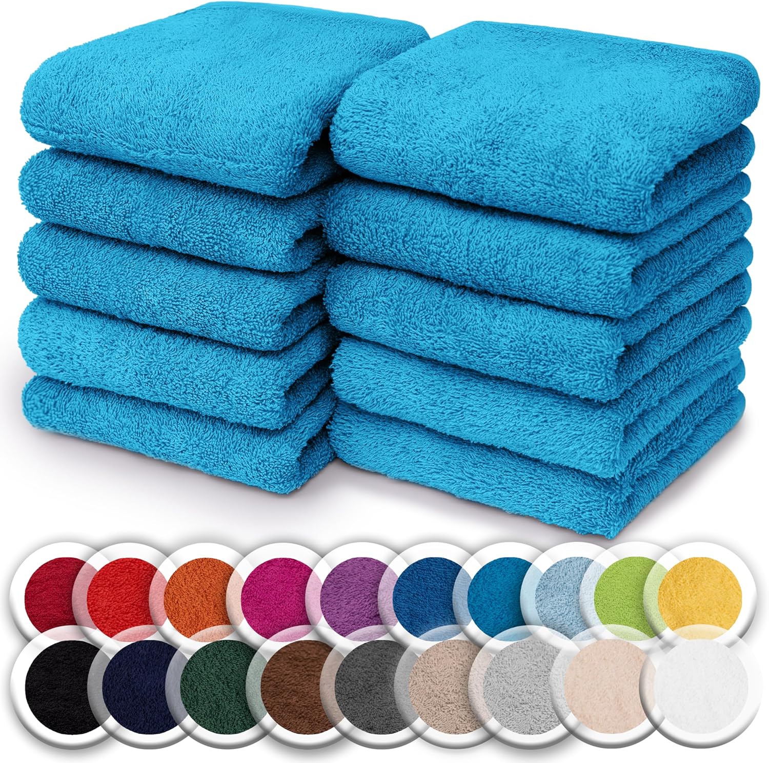 NatureMark 10er-Set Frottee-Waschlappen für Gesicht & Hände (30×30 cm) aus 100% Baumwolle – türkis