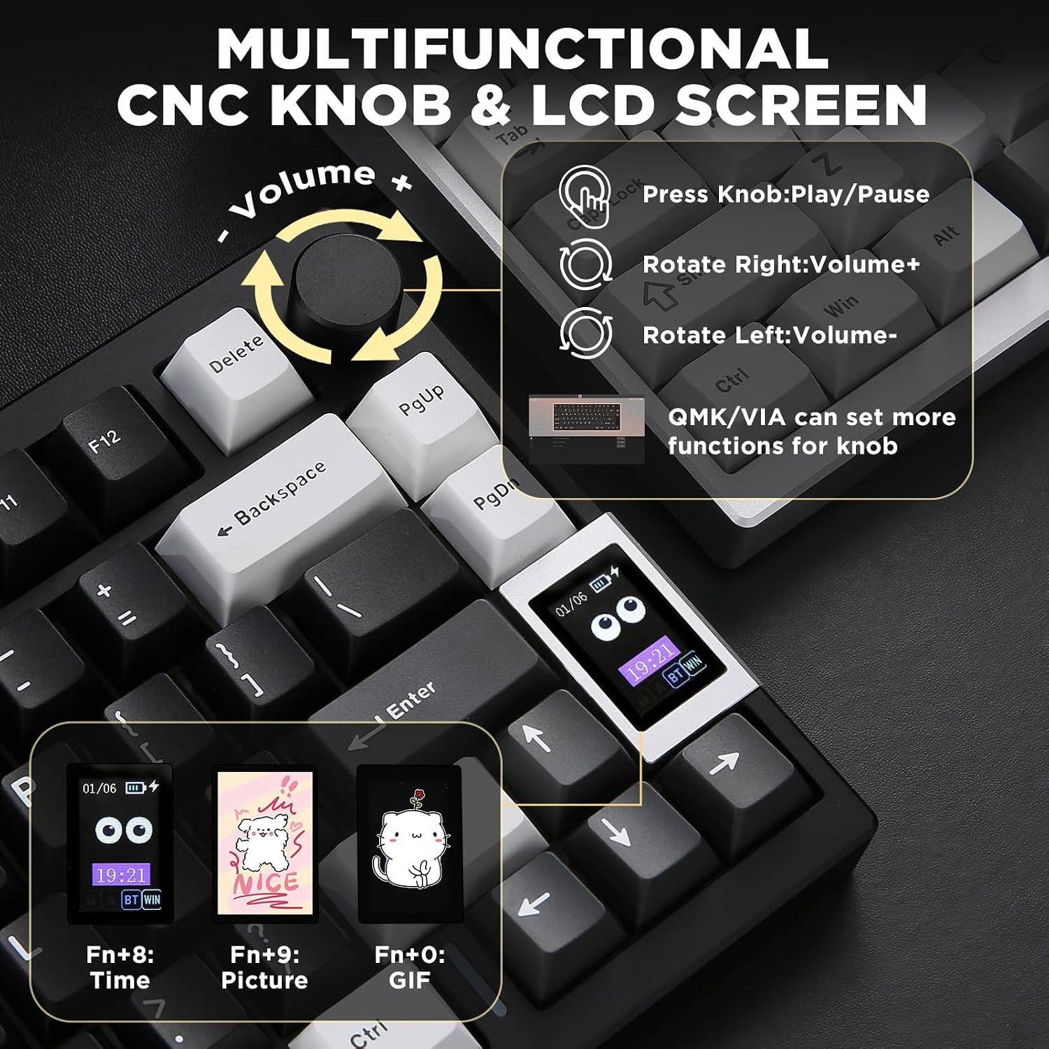 Thumbnail 6 de YUNZII AL80 Wireless Mechanical Keyboard with CNC Aluminum, 75% Layout, Hot-Swap, LCD, and QMK/VIA