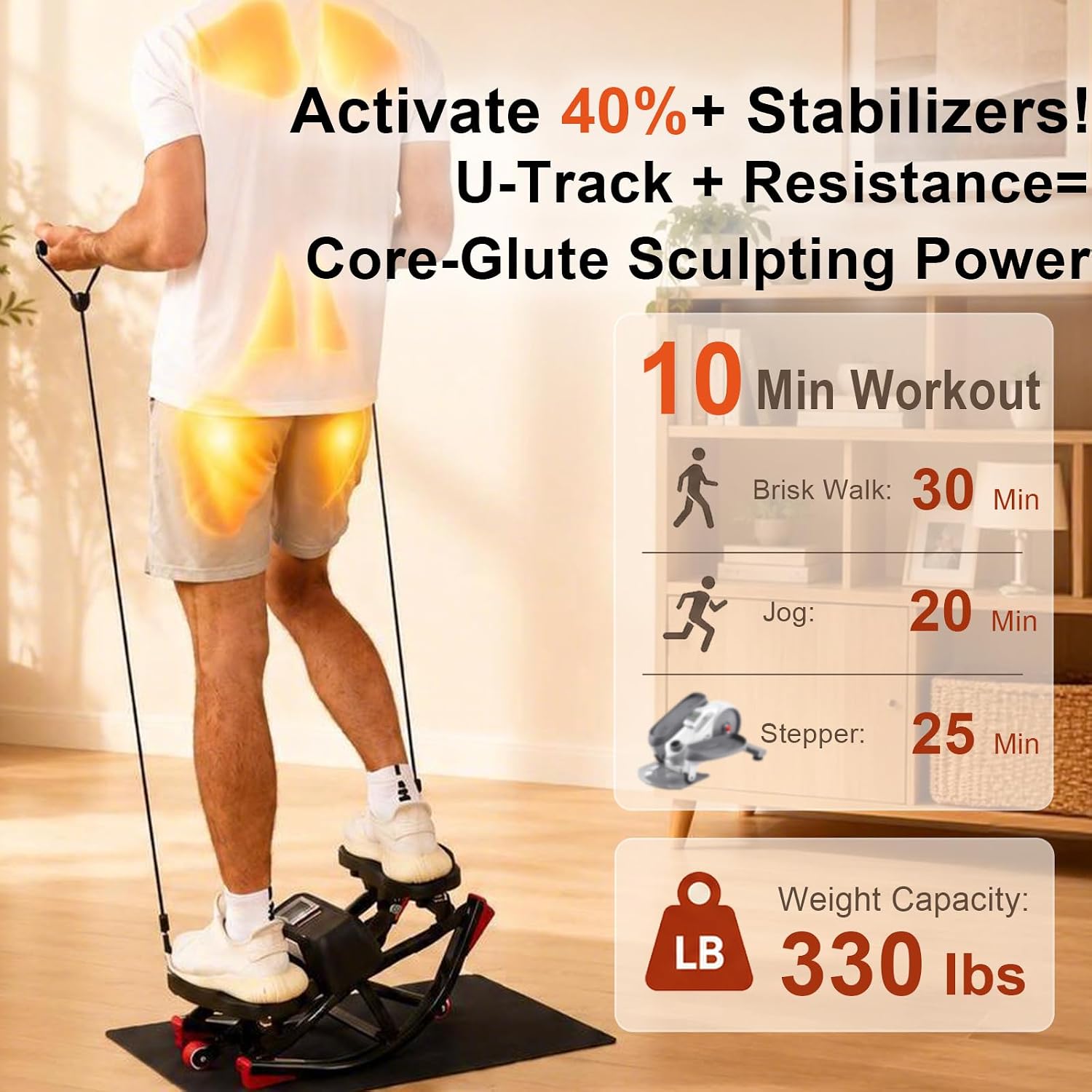 Detalle 2 de EnterSports ES-Stepper U-Track Rocking Stepper with Resistance Bands and Massage Pedals