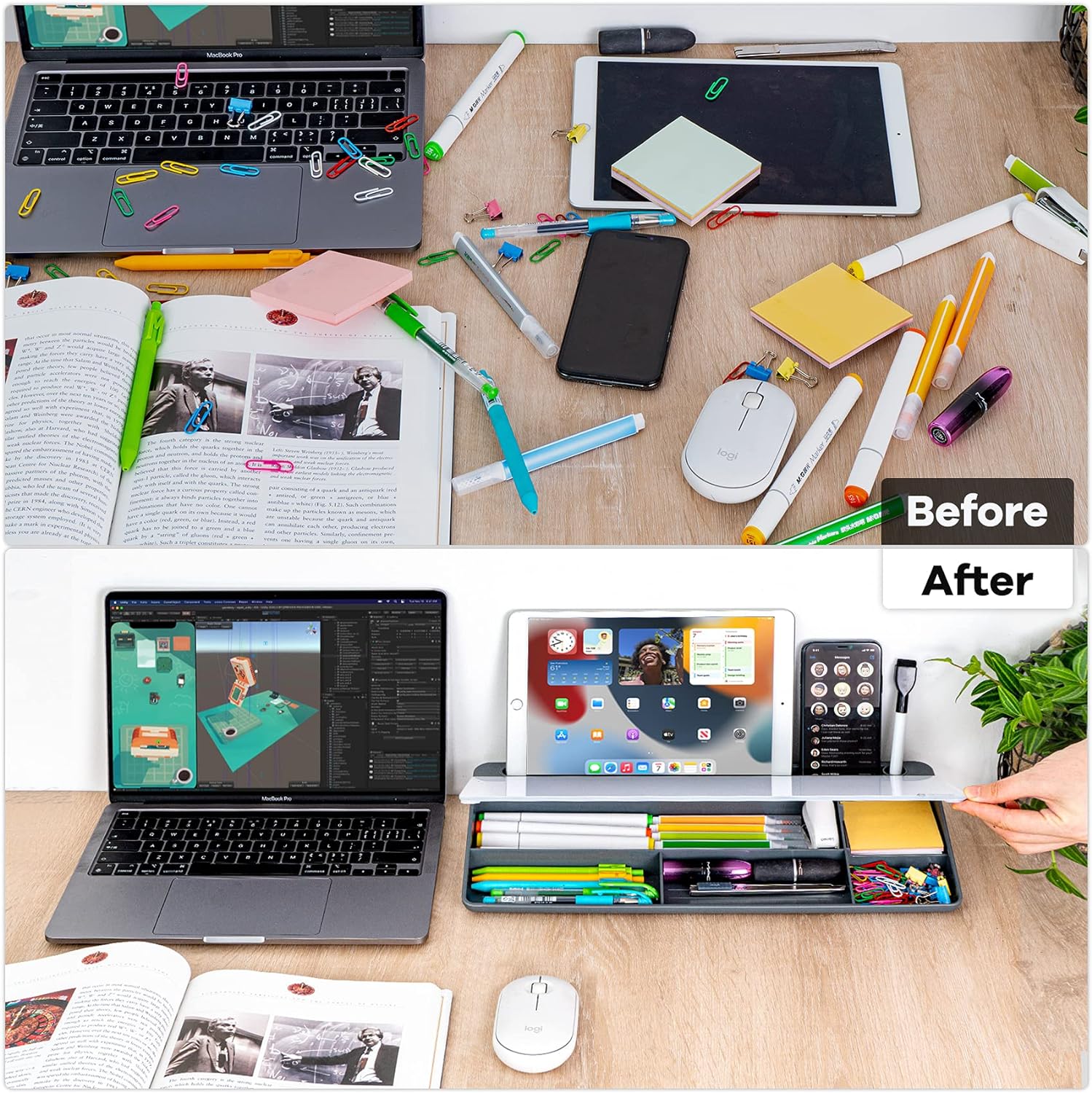 Detalle 2 de Varhomax Desktop Glass Whiteboard with Storage Caddy, Gray