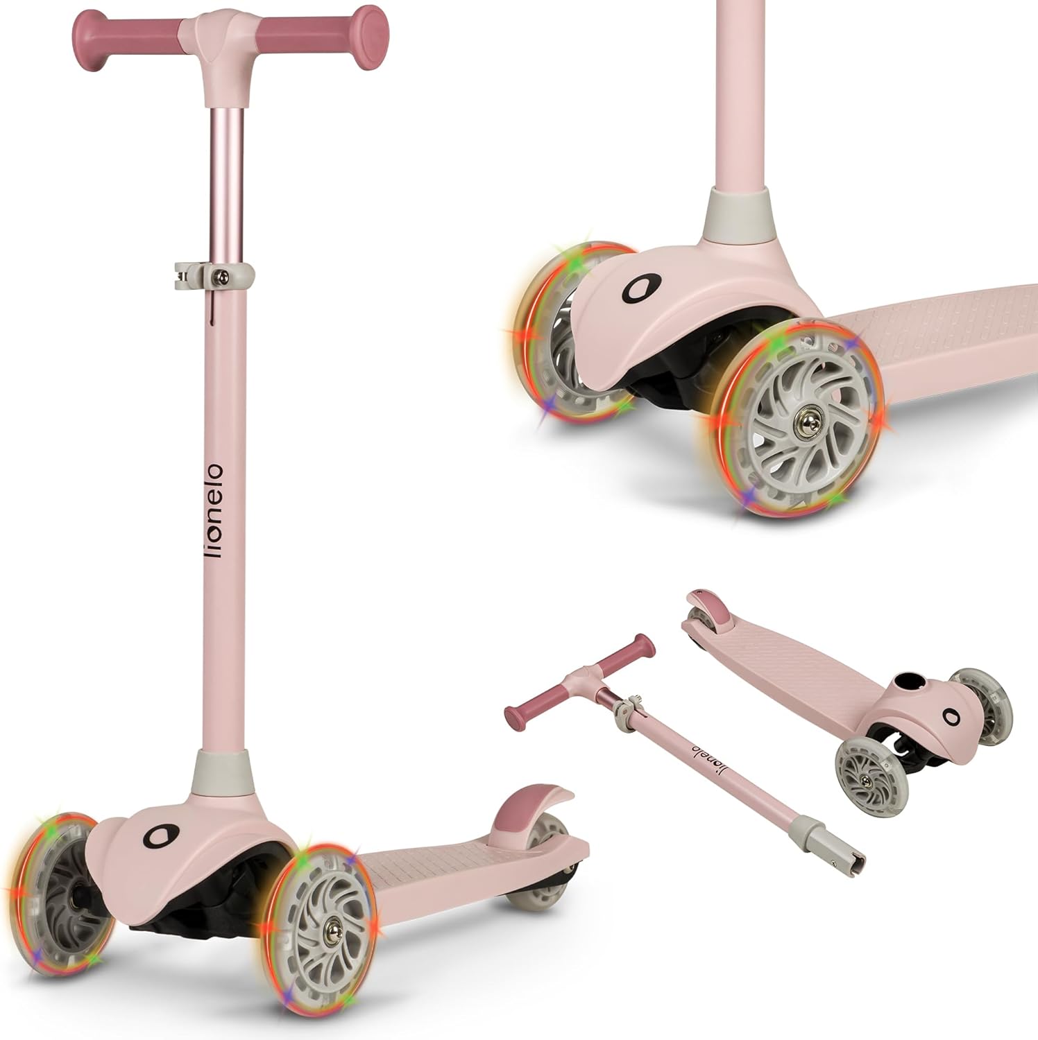 Detalle de LIONELO Jessy Premium Dreirad-Kinderroller mit LED-Rädern – höhenverstellbar, sicher & faltbar