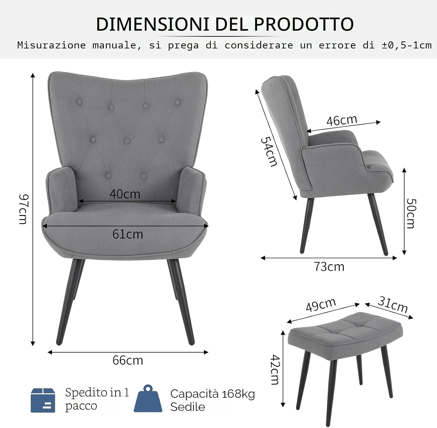 Detalle 2 de Clevich Poltrona Relax con poggiapiedi 168 kg