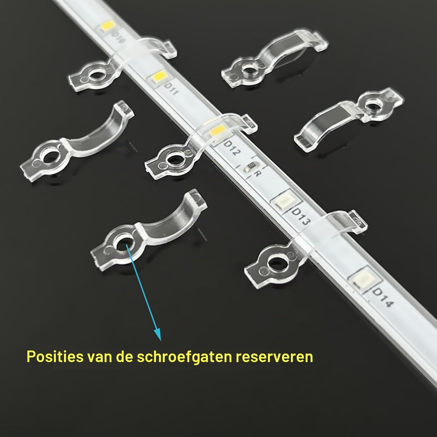 Detalle 2 de Lihetymg 129L021 ledstripbevestigingsclips voor strips van 10–12 mm, 100 stuks
