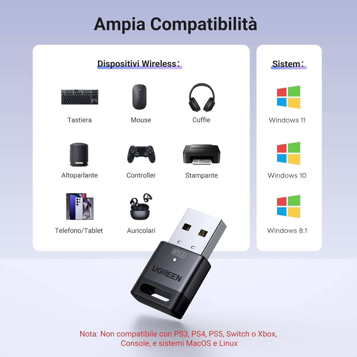 Thumbnail 2 de UGREEN BT6.0 Adattatore Bluetooth 6.0 USB per PC Windows 11/10/8.1