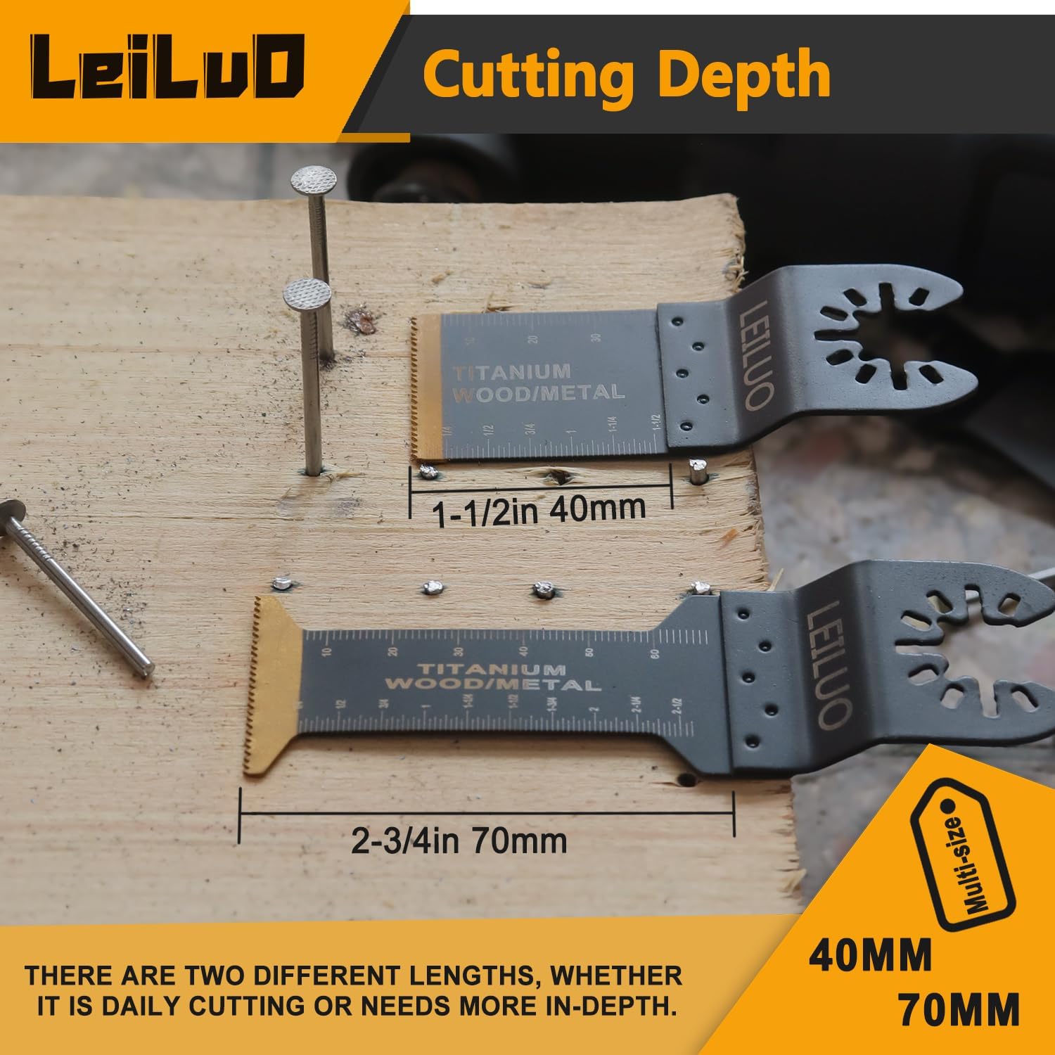 Detalle de LEILUO 20-Piece Titanium Multitool Blade Set for Oscillating Tools