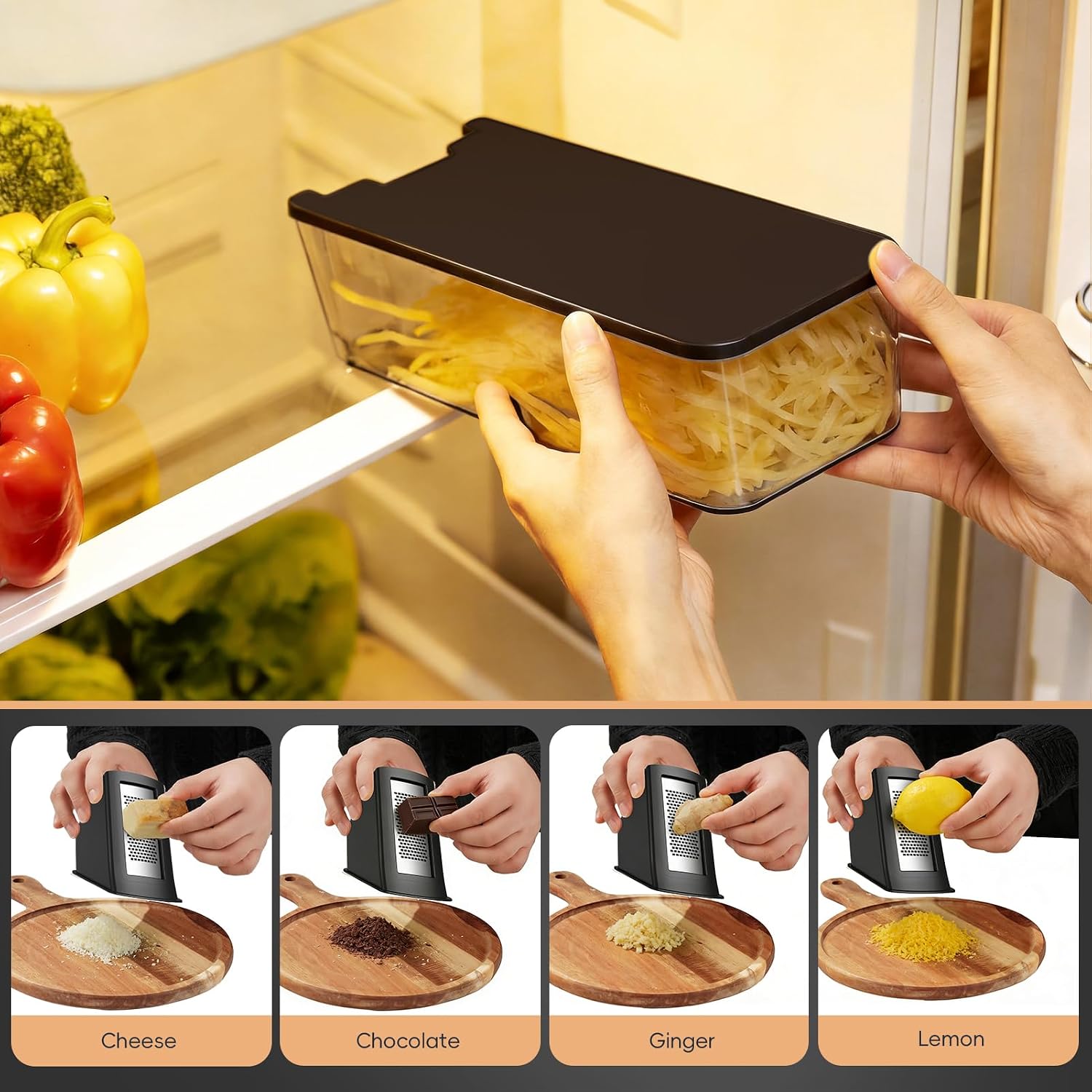Detalle de ONCE FOR ALL Safe Mandoline Slicer Pro (4th Gen) with Container, 0.1–8 mm adjustable, Stainless Steel
