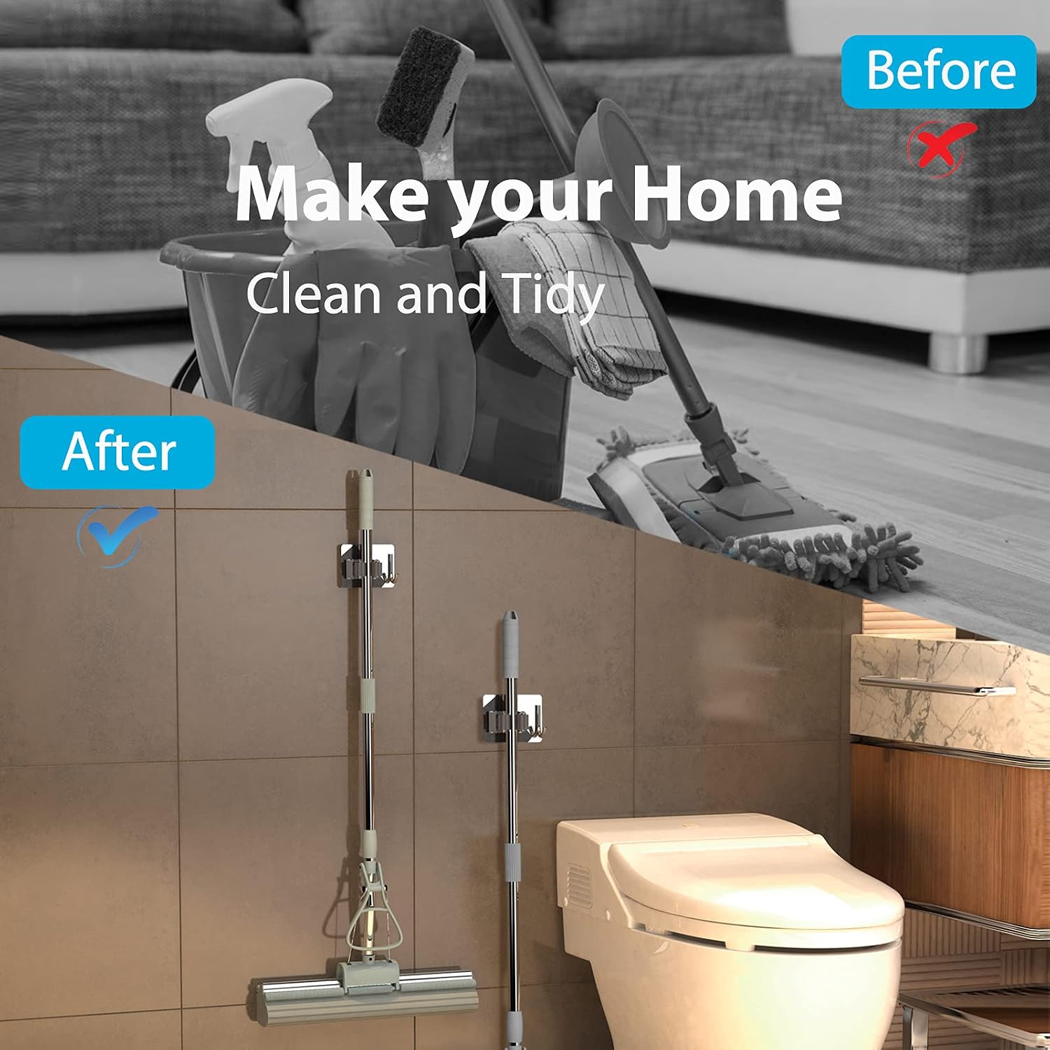 Thumbnail 1 de homeasy Mop Broom Holder 4pcs 10 KG