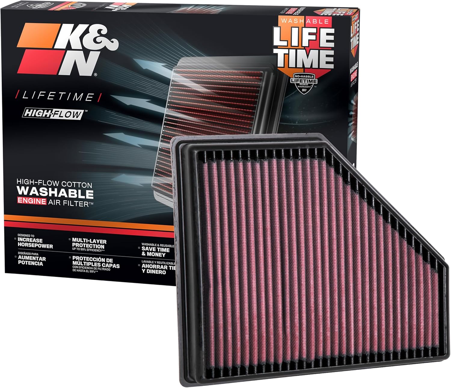 Detalle de K&N Tauschluftfilter 33-3136 kompatibel mit BMW 3er (G20) / Z4 Roadster (G29) 2018- / Toyota Supra 2019-