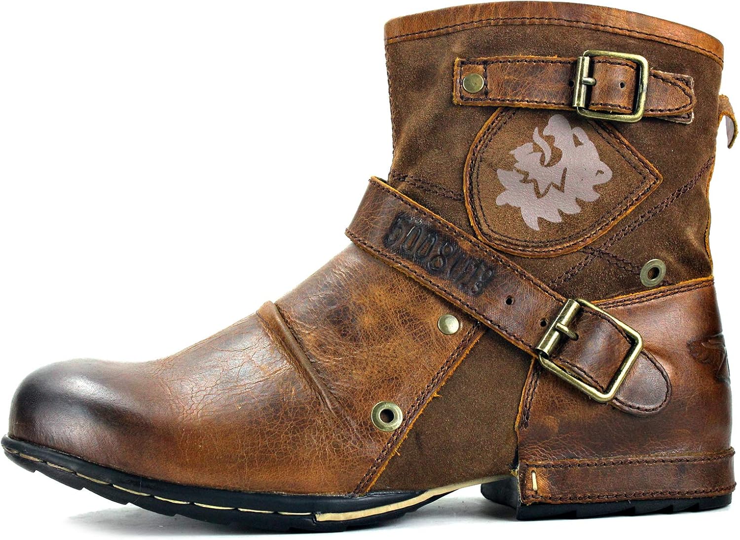 Thumbnail 2 de OSSTONE OS-5008-1-E Herrenstiefel aus Rindsleder mit Gummisohle und Reißverschluss (Biker Boots, Brown)