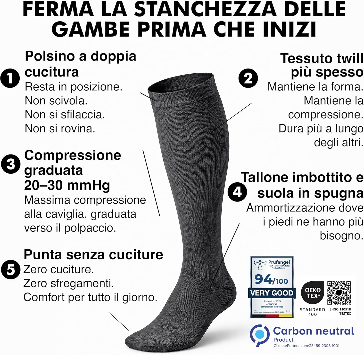 Thumbnail 1 de aZengear Calze a compressione graduata 20-30 mmHg Classe 2 per uomo e donna – Viaggio, sport e gambe sane