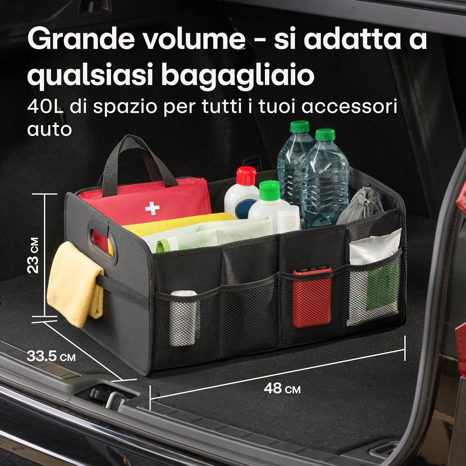 Detalle de Praknu Organizzatore Baule Pieghevole XL – 3 Scomparti, 40 L, Oxford idrorepellente