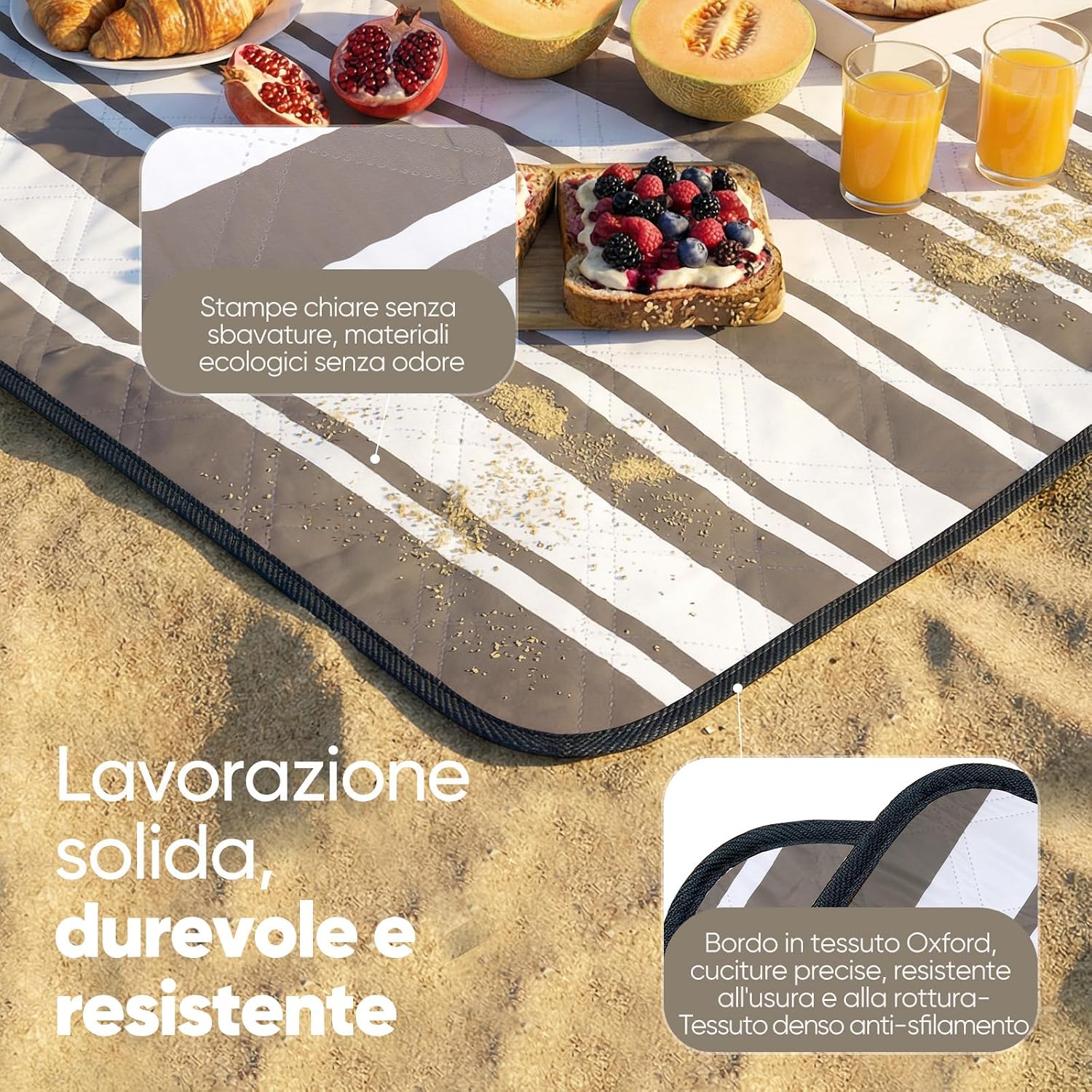 Thumbnail 6 de Sekey Coperta Picnic Impermeabile Grande 200x300 cm – Telo Picnic Antisabbia con Tre Strati e Cinghia