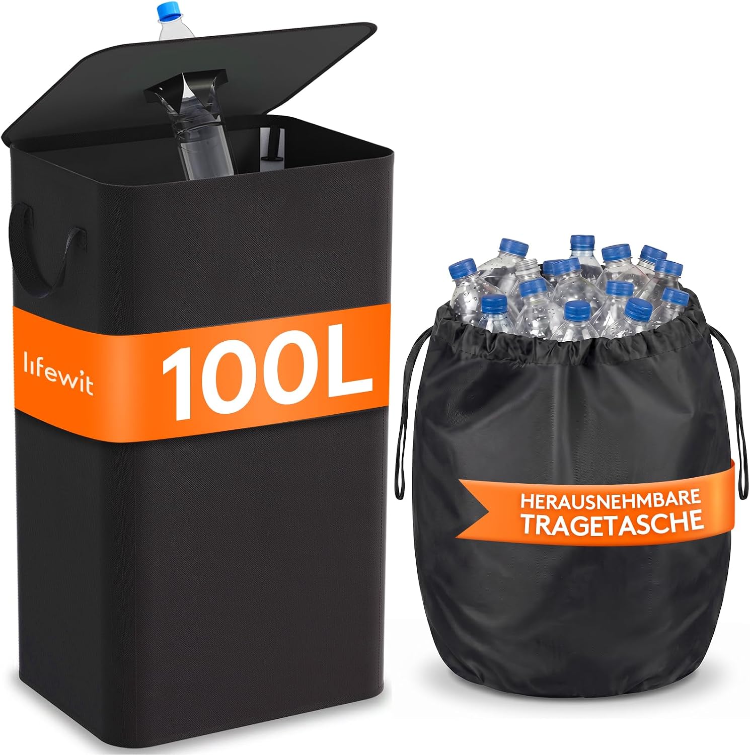 Detalle de Lifewit 100L Pfandflaschen Sammelbehälter mit Deckel – robuste Aufbewahrung für Leergut