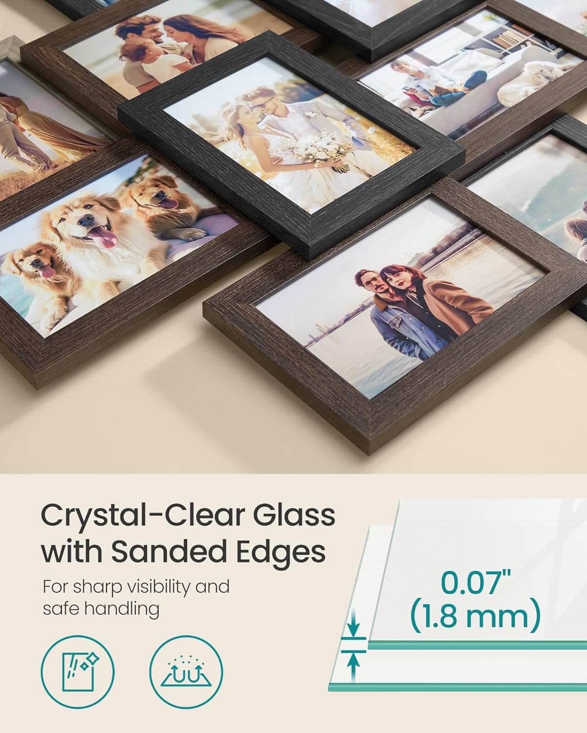 Detalle de SONGMICS Picture Frame Collage RPF022M01: 12x 4x6 Photo Frames for Wall Display in Greige & Red-Brown Tones