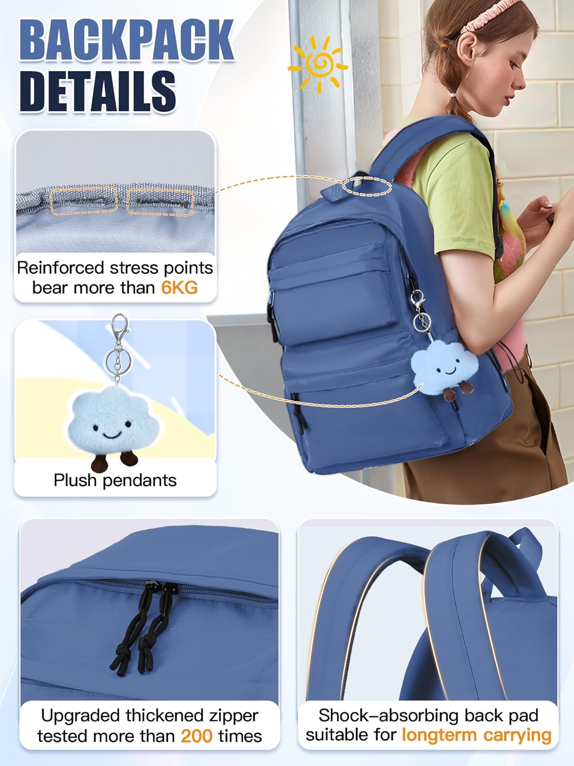 Detalle de FIORETTO Backpack Womens School Bag: Lightweight, Water-Resistant, 15.6" Laptop Ready