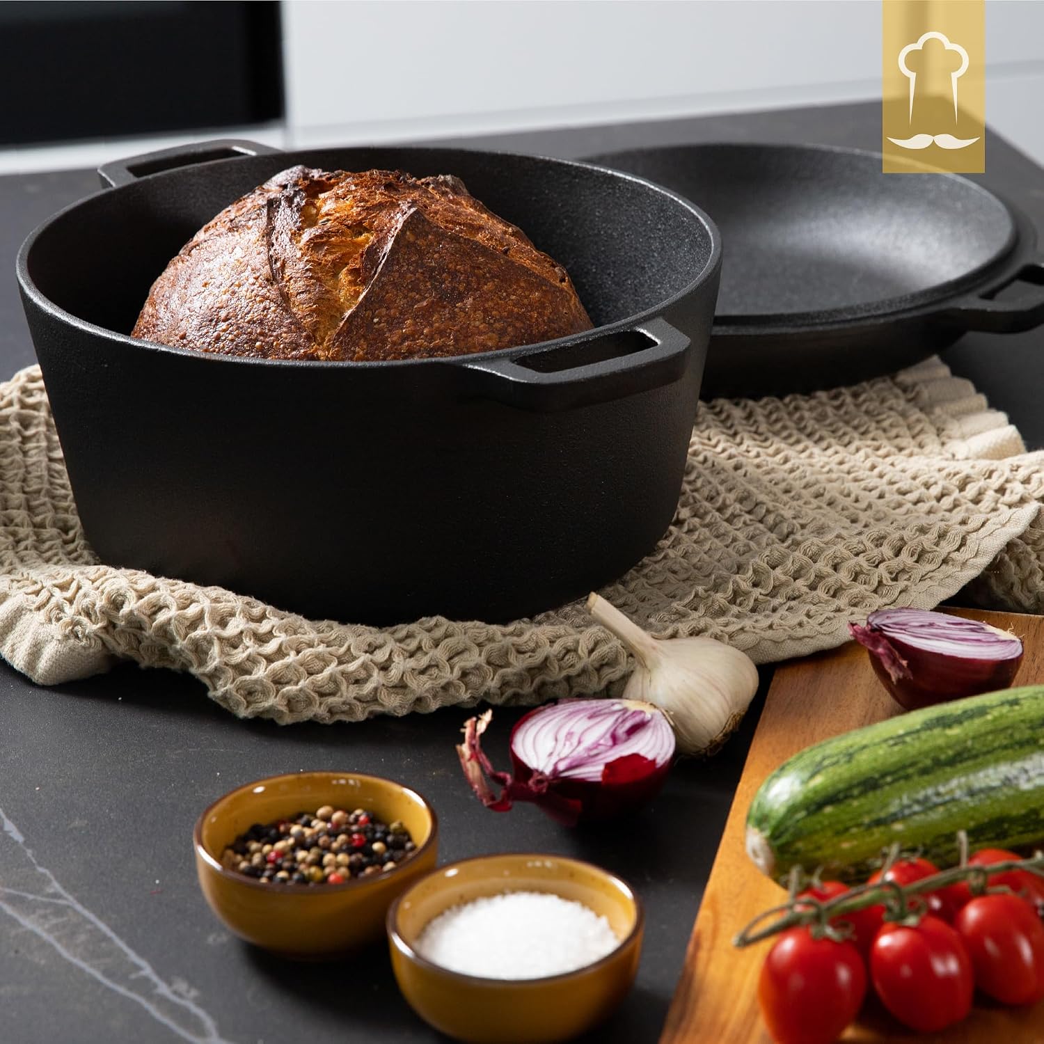 Thumbnail 6 de Chefarone CHEF000054 gietijzeren pan van 26 cm, 4,6 liter, met deksel