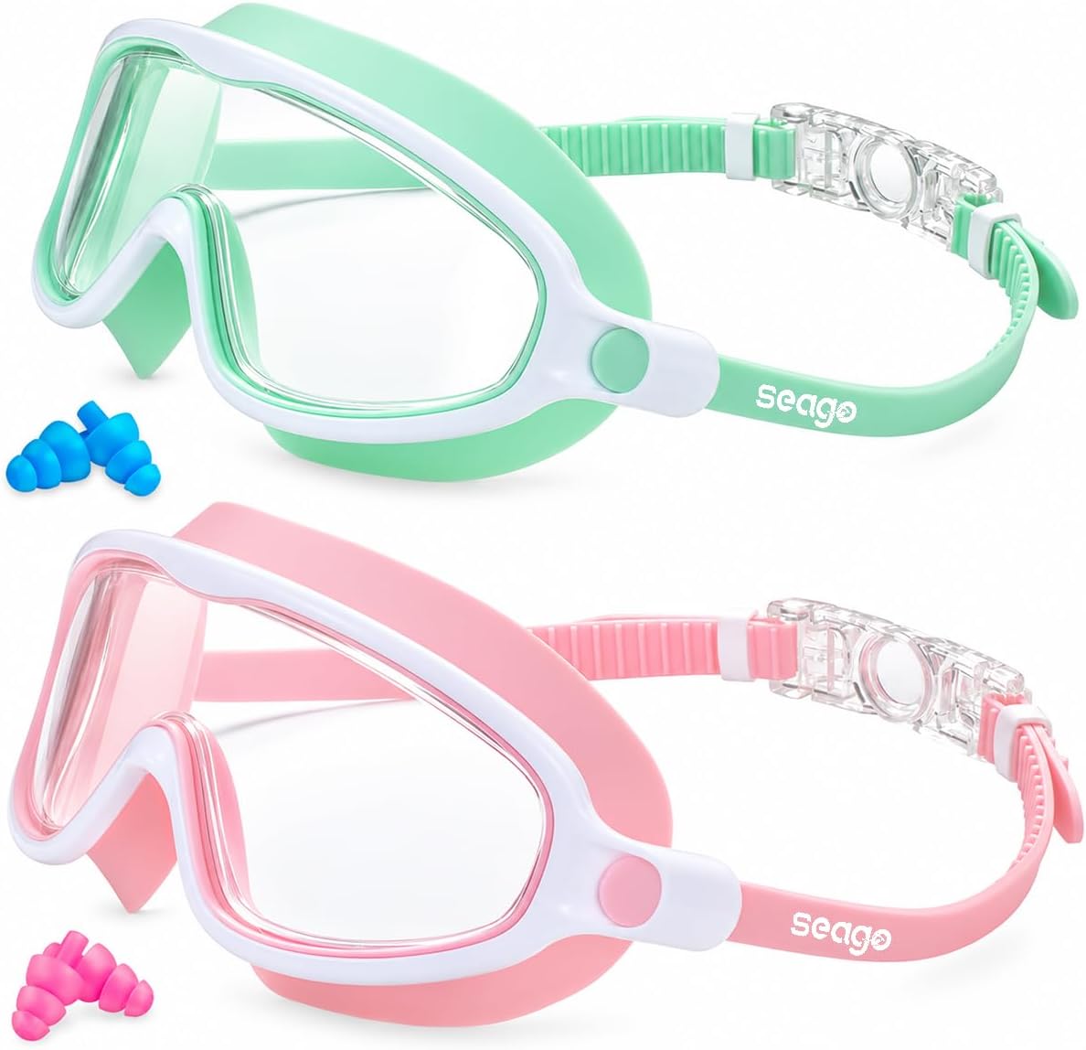 Detalle de Seago Kids' Swim Goggles, Ages 3–14, Anti-Fog, UV Protection, Wide View