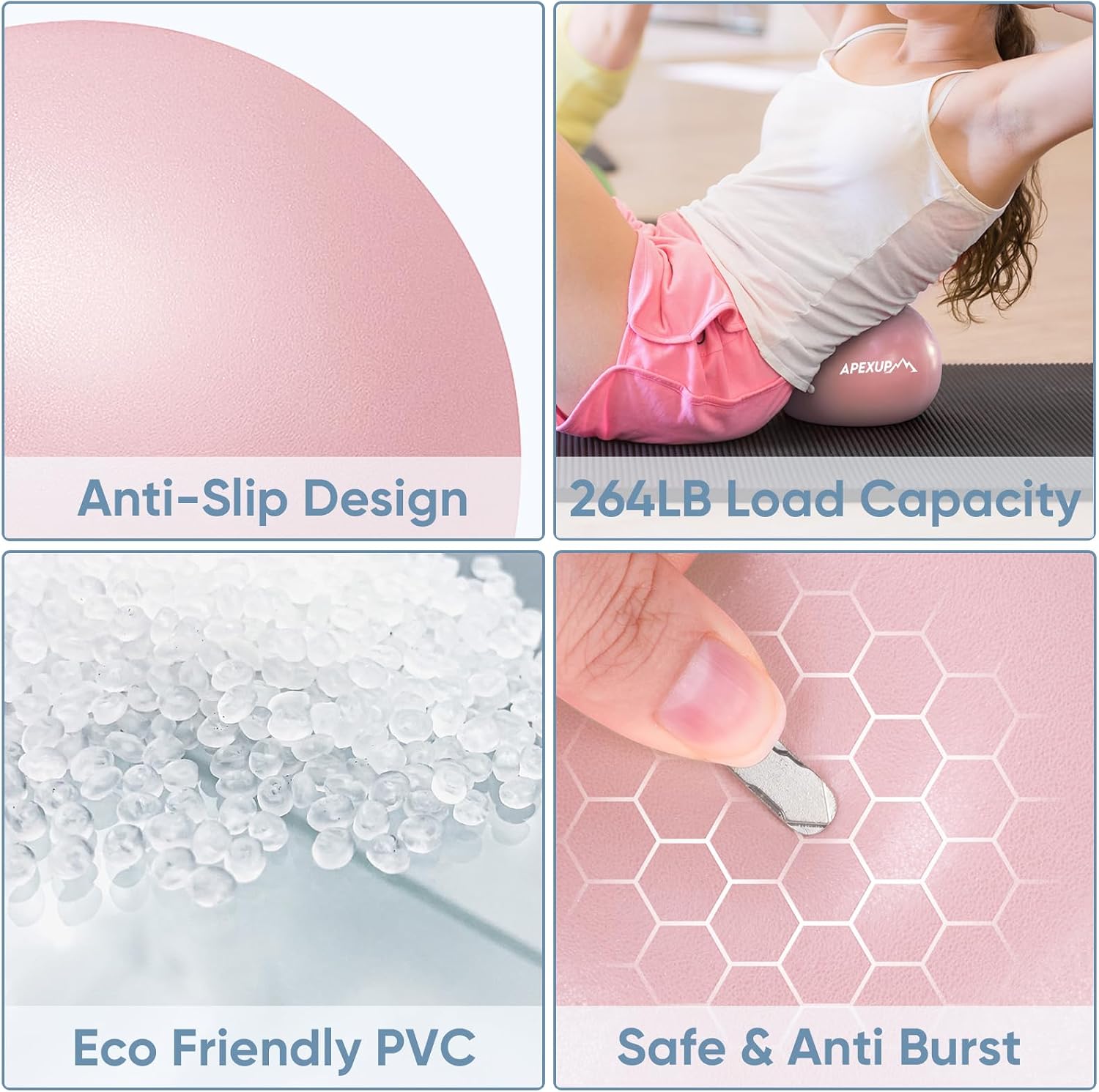 Detalle 2 de APEXUP APEXUP-886 9-Inch Pilates Ball in Soft Pink with Textured Grip