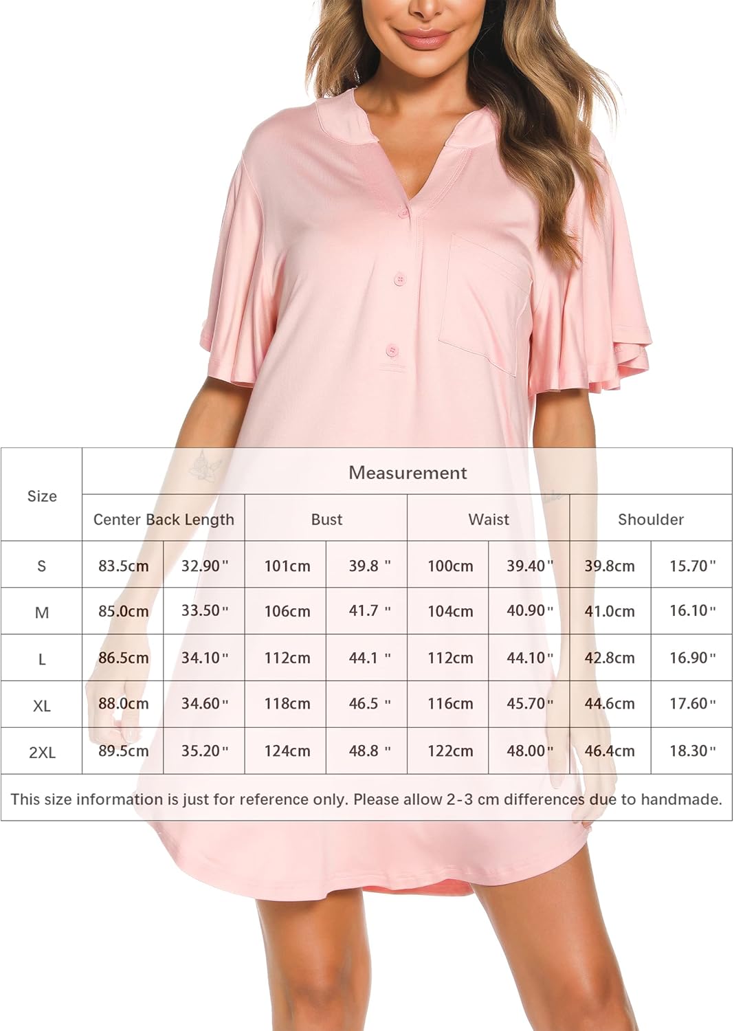 Thumbnail 5 de Wikoan Camicia da notte donna in modal con bottoni e tasche, corto con maniche 3/4 (S–XXL)
