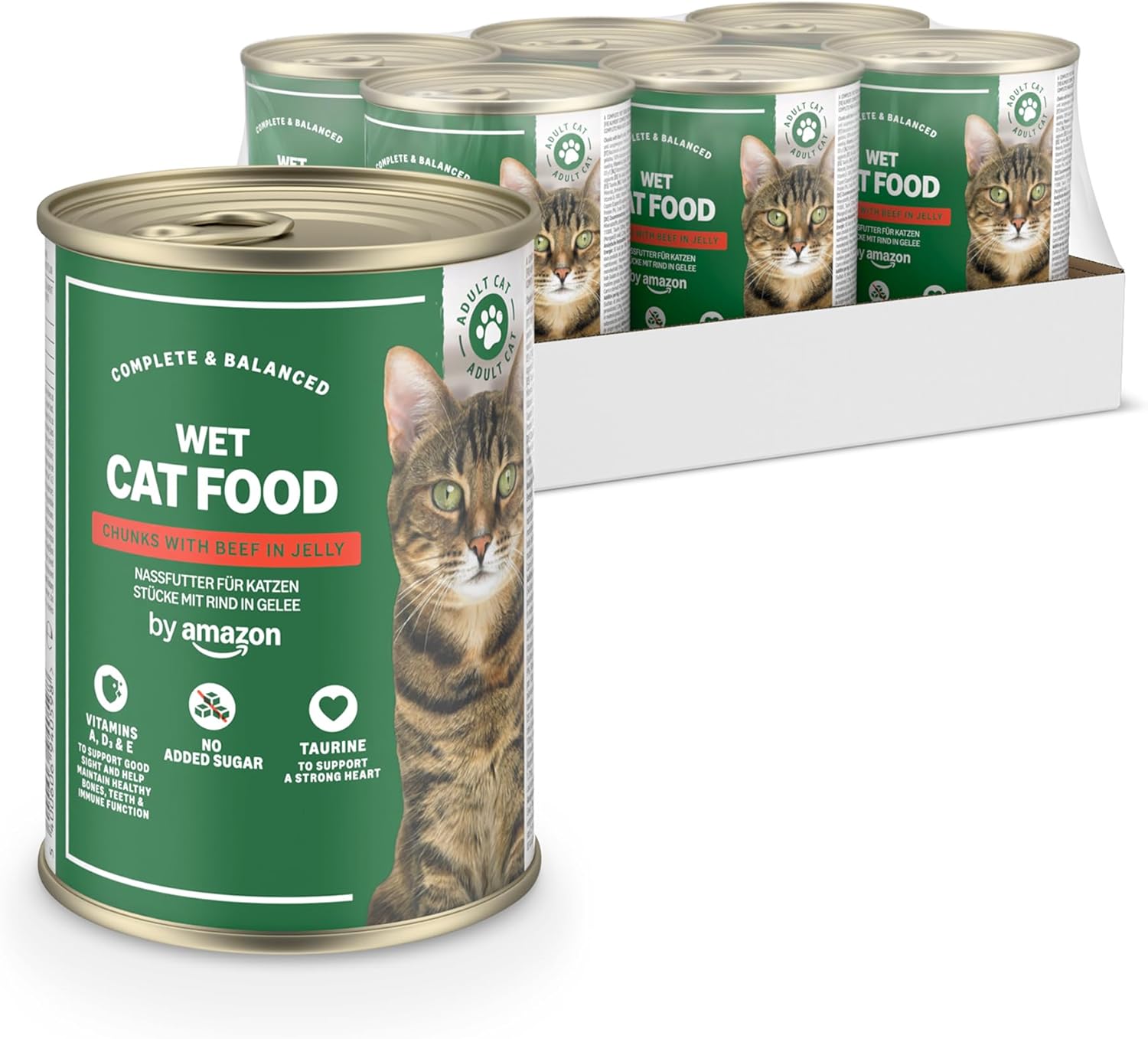 Detalle de by Amazon Katzensfutter nass getreidefrei, Rindfleischstücke in Gelee – 6 x 405 g