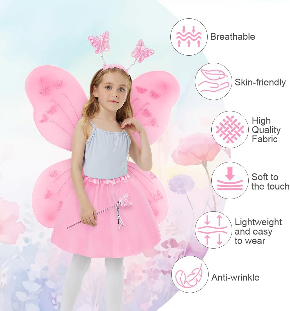 Thumbnail 3 de AYBUY Kids Fairy Wings Costume Set (Butterfly Wings, Tutu, Magic Wand & Headband)