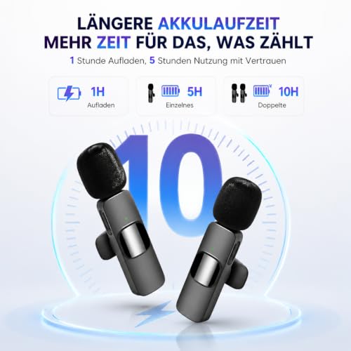 Detalle 2 de Qhot Kabelloses Lavalier Mikrofon für iPhone & Android – DSP-Rauschunterdrückung, 2,4-GHz, USB-C & Lightning