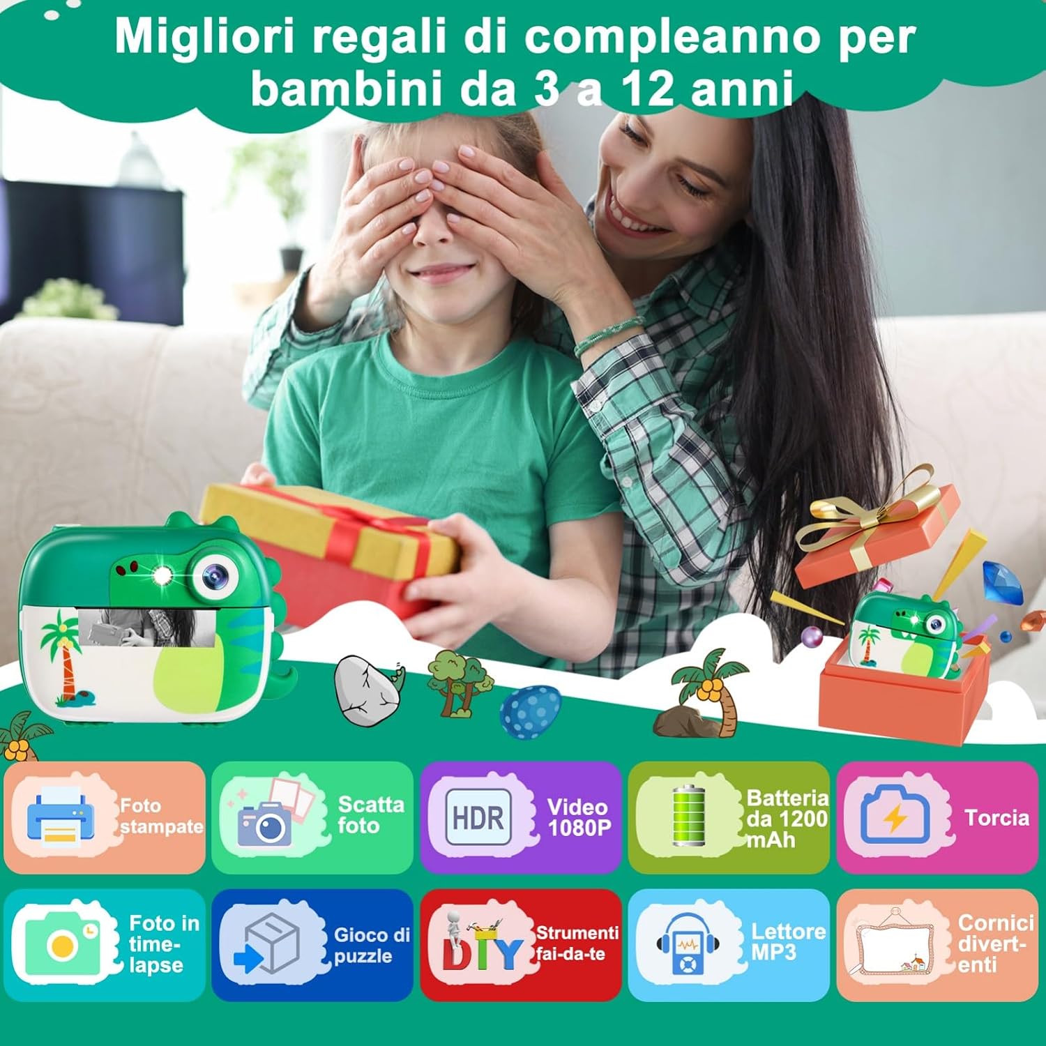 Detalle 2 de ARNSSIEN M3 macchina fotografica istantanea 1080P 2,4" per bambini