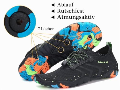 Detalle de SAGUARO Badeschuhe Herren & Damen Barfuß Aquaschuhe – Barfußschuhe mit rutschfester Sohle, Schwarz, Gr. 44