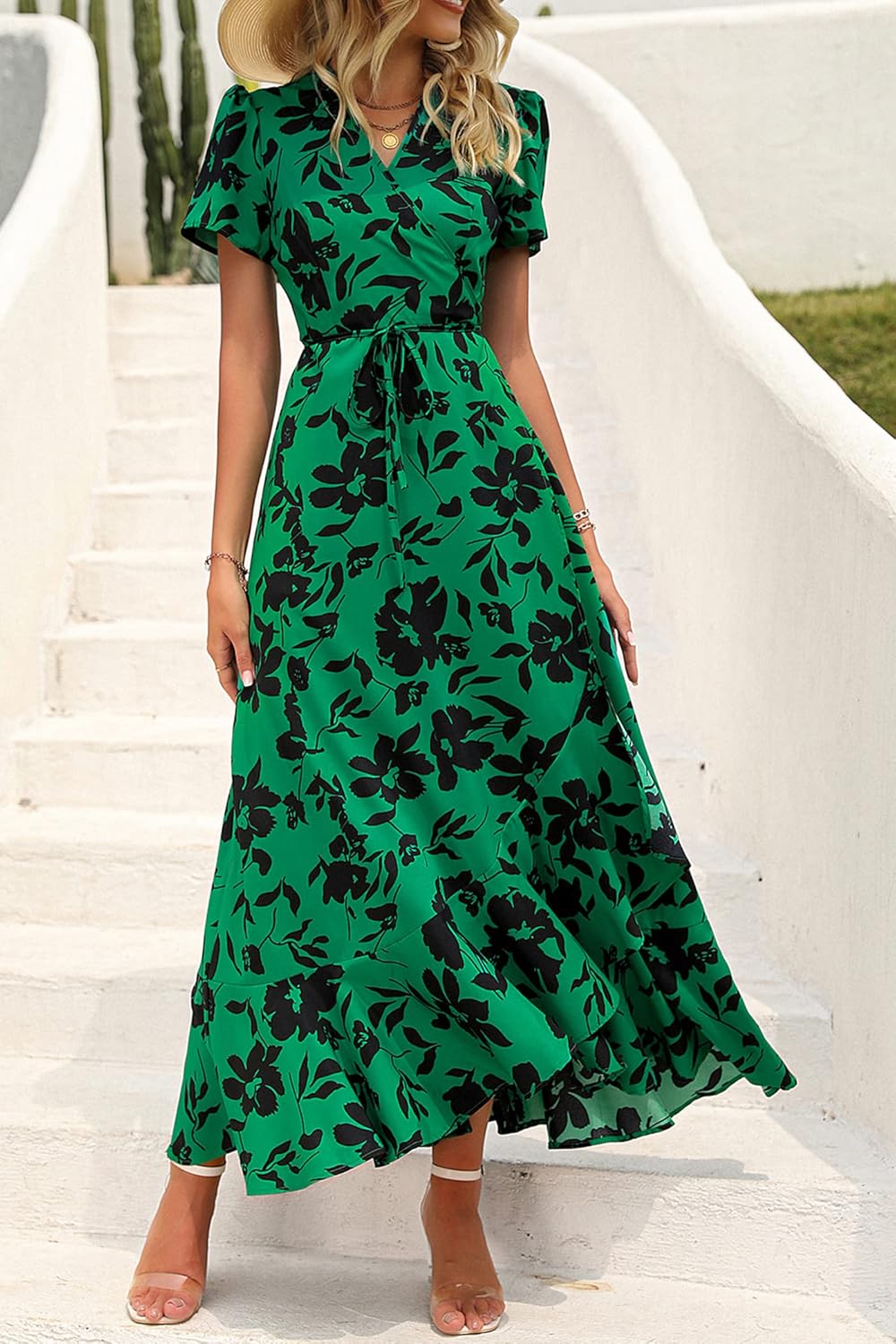 Thumbnail 3 de PRETTYGARDEN Women's Boho Floral Maxi Dress with Wrap V-Neck