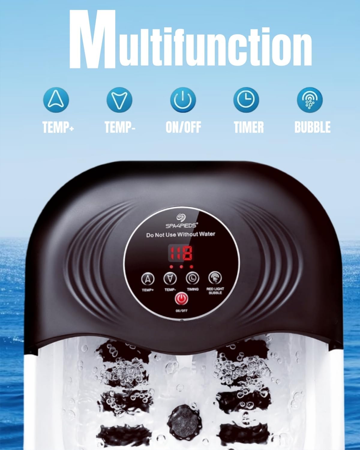 Thumbnail 6 de SPA4PIEDS Collapsible Heated Foot Spa Bath with 8 Rollers and Pumice Stone (Black)