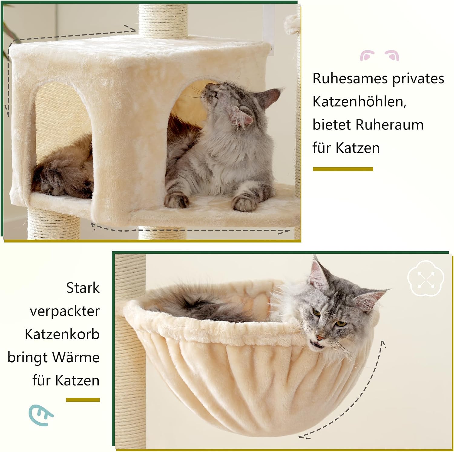 Thumbnail 6 de Hey-brother XXL Kratzbaum für Maine Coon, 168 cm – XXL-Hängematte, 11 cm Sisalpfosten, beige