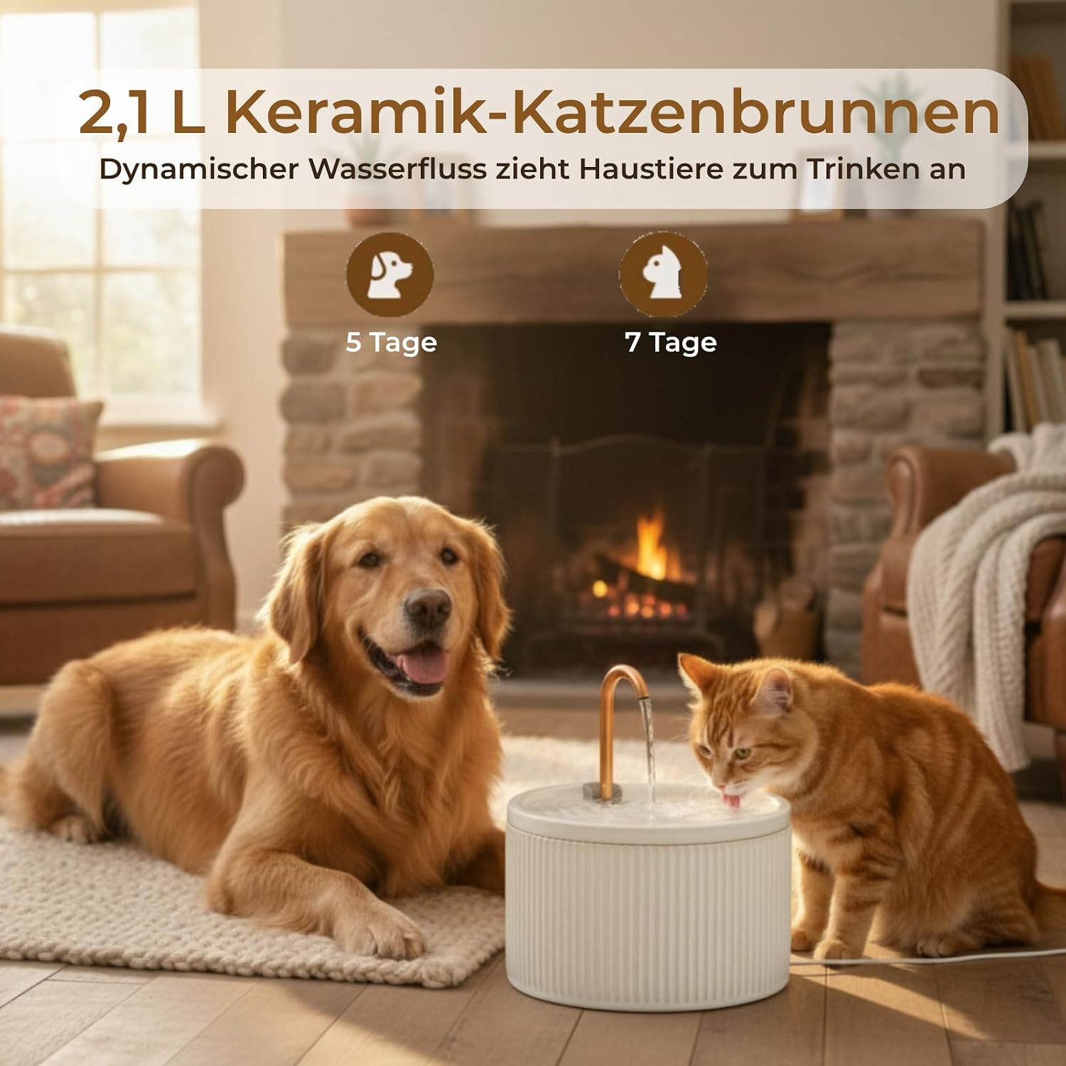 Detalle de Keramik Katzenbrunnen 2,1 l mit Kupferrohr