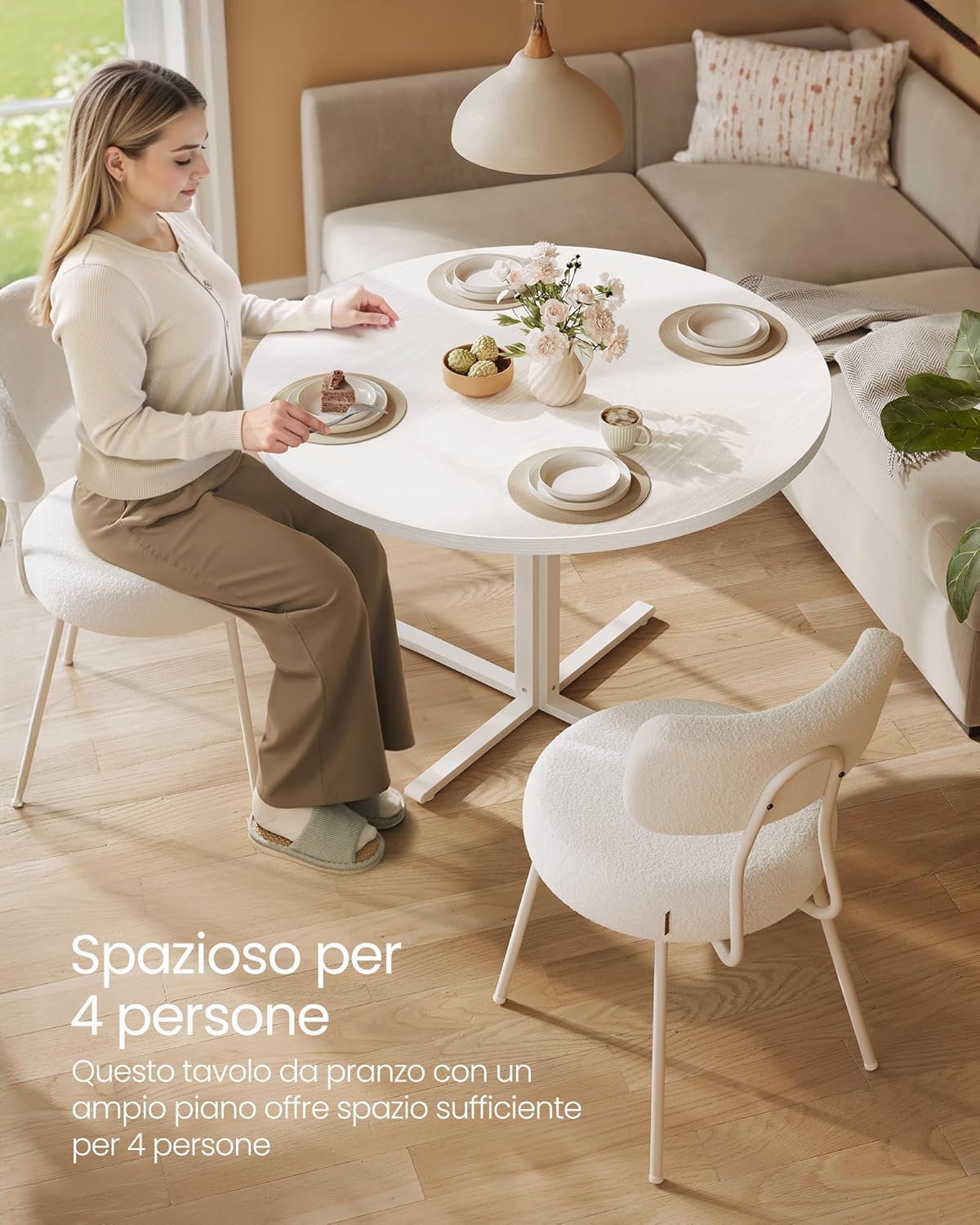 Thumbnail 4 de VasAGLE Tavolo da pranzo rotondo rustico moderno KDT082W01, diametro 80 cm, bianco neve
