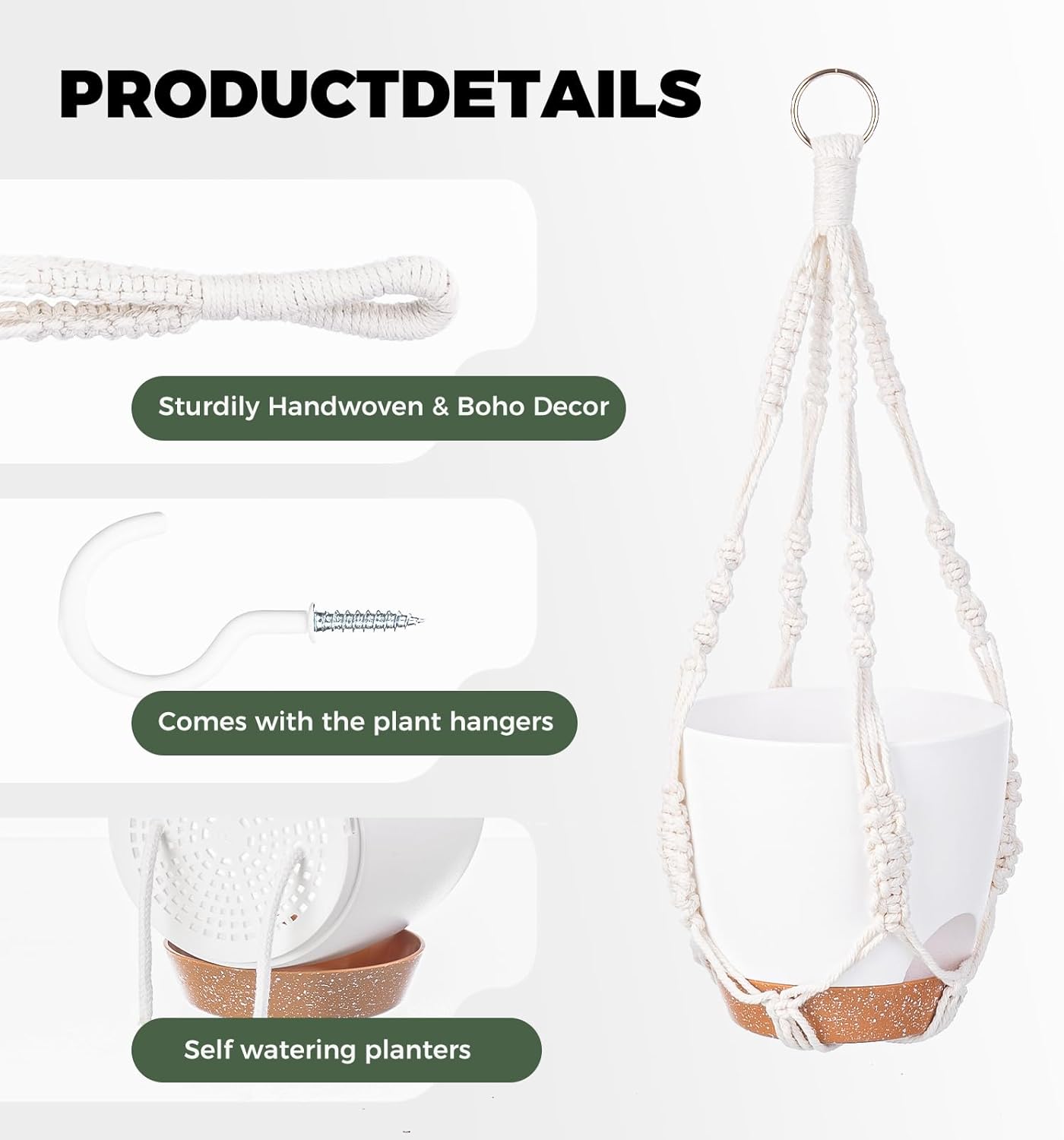Detalle 2 de Bamworld 3 Pack Hanging Plant Pots self-watering planters