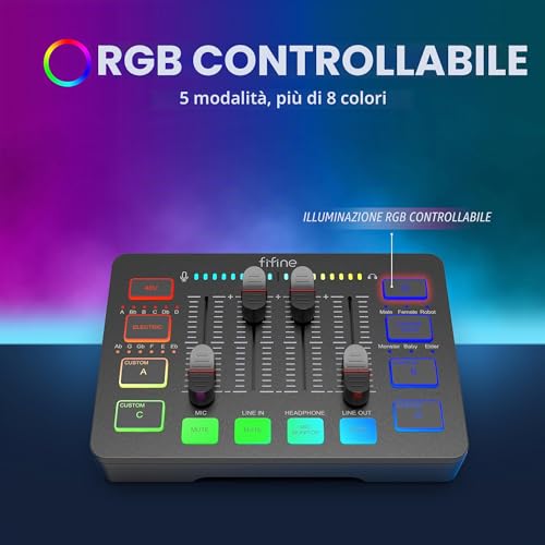 Detalle de FIFINE Mixer Audio PC con Interfaccia XLR – Mixaggio, RGB e Controllo Indipendente per Streaming