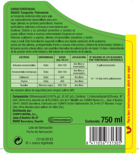 Detalle 2 de COMPO Duaxo Fungicida Polivalente 750 ml para plantas de interior y exterior