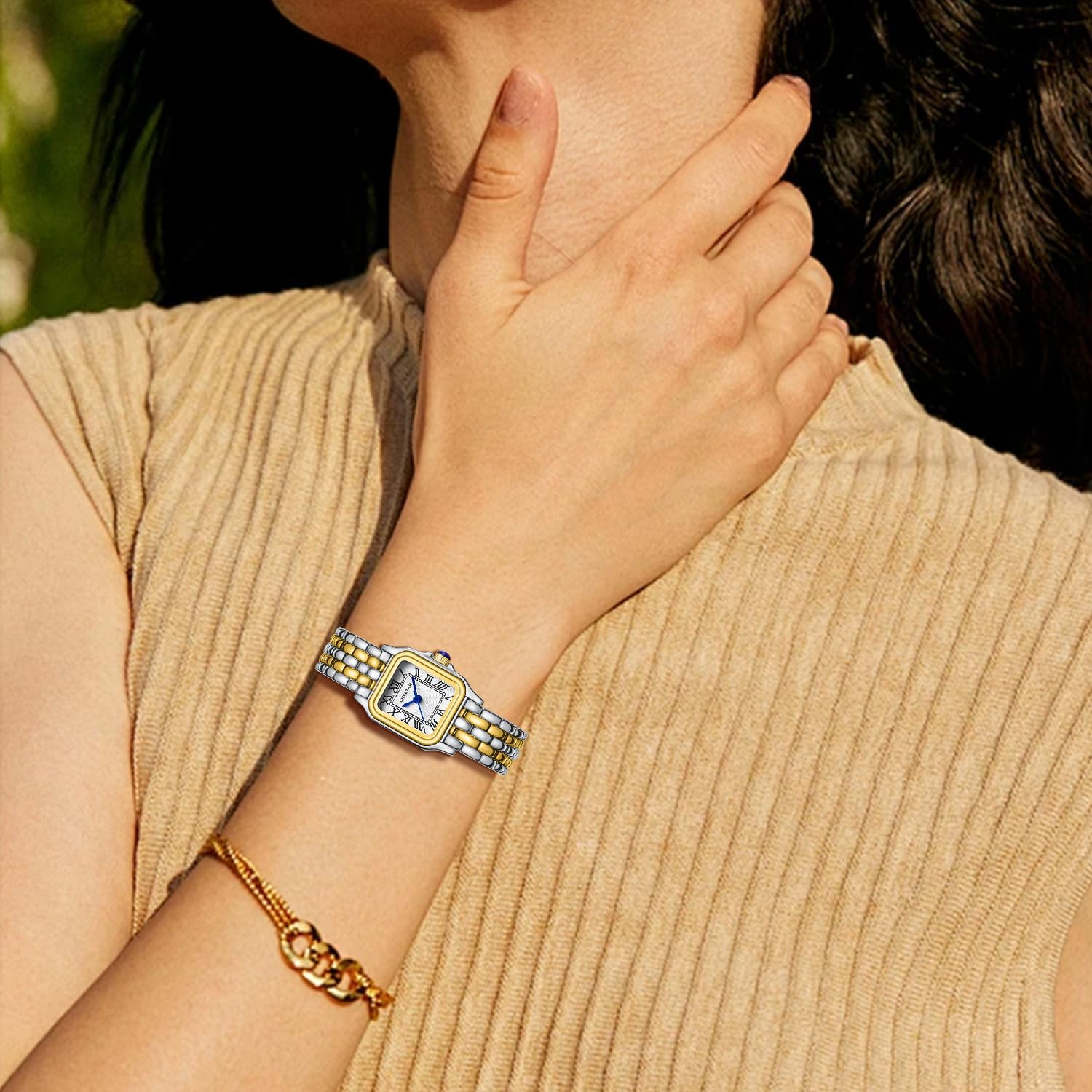 Thumbnail 6 de CHEETAH Damen-Armbanduhr mit Vintage-Armband, kleines rechteckiges Gehäuse & römischem Zifferblatt