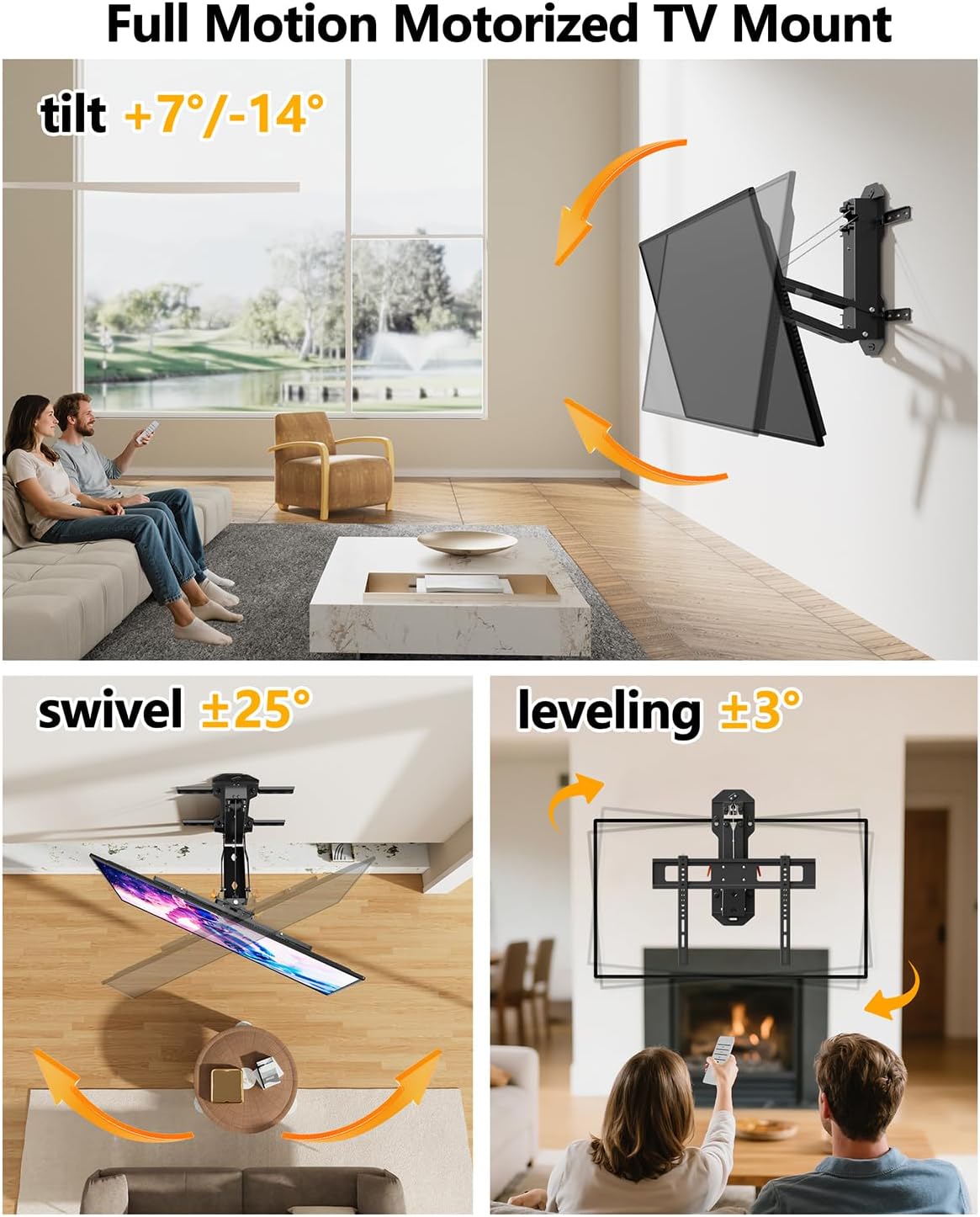 Detalle de FORGING MOUNT Motorized Fireplace TV Mount for 32"-85" Flat & Curved TVs