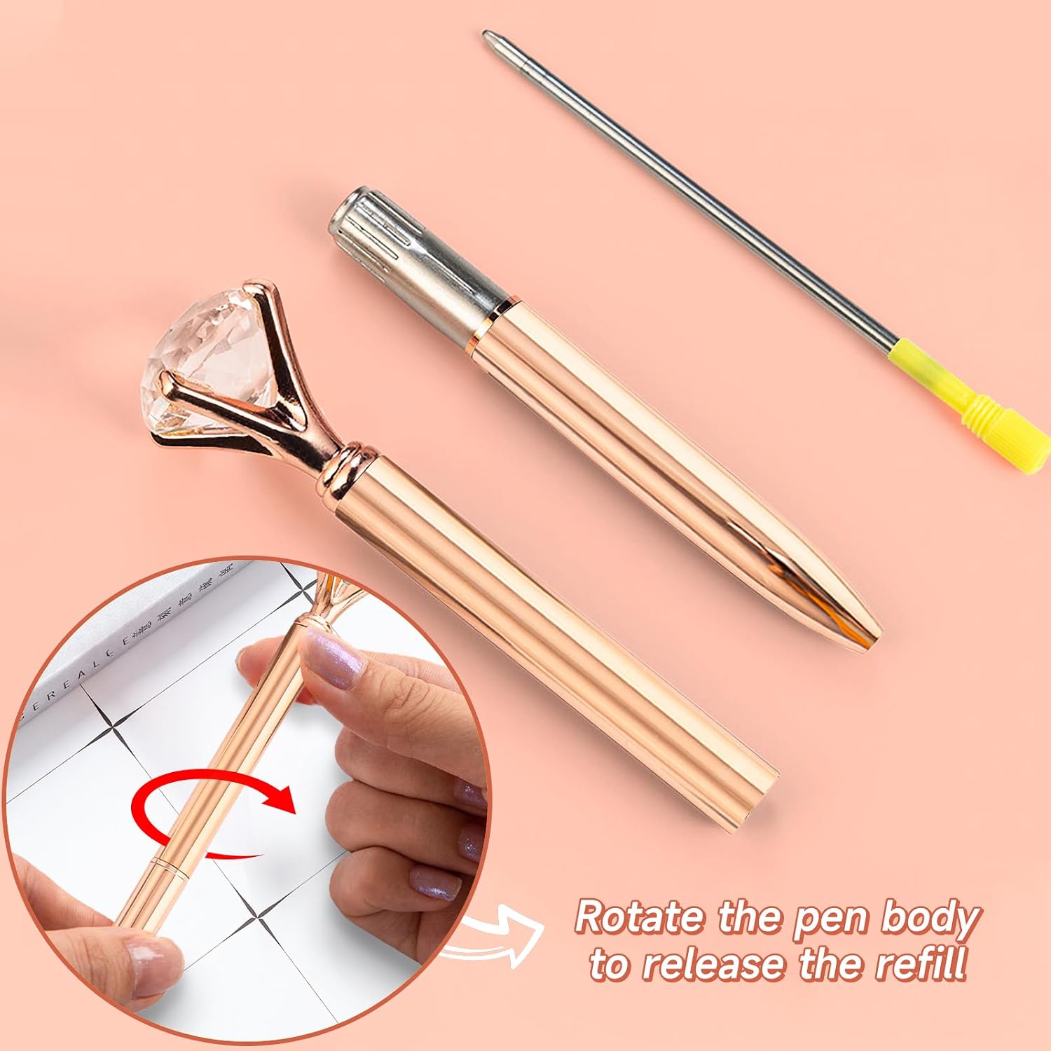 Thumbnail 3 de YOXMJDB 1 Rose Gold Metal Ballpoint Pens, 6-Piece Set, 1.0mm Black Ink