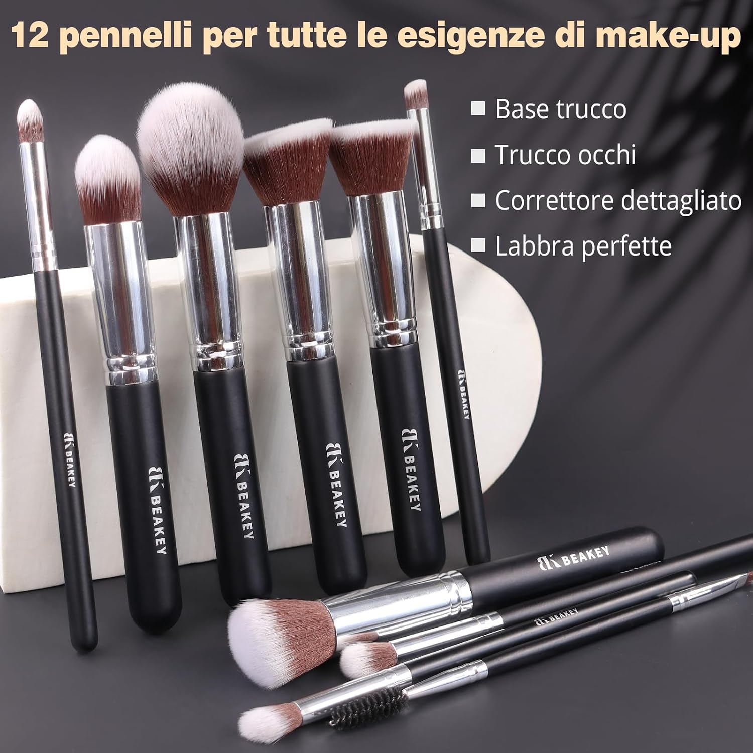 Detalle 2 de BEAKEY Set pennelli trucco professionale 12 pezzi 🎨