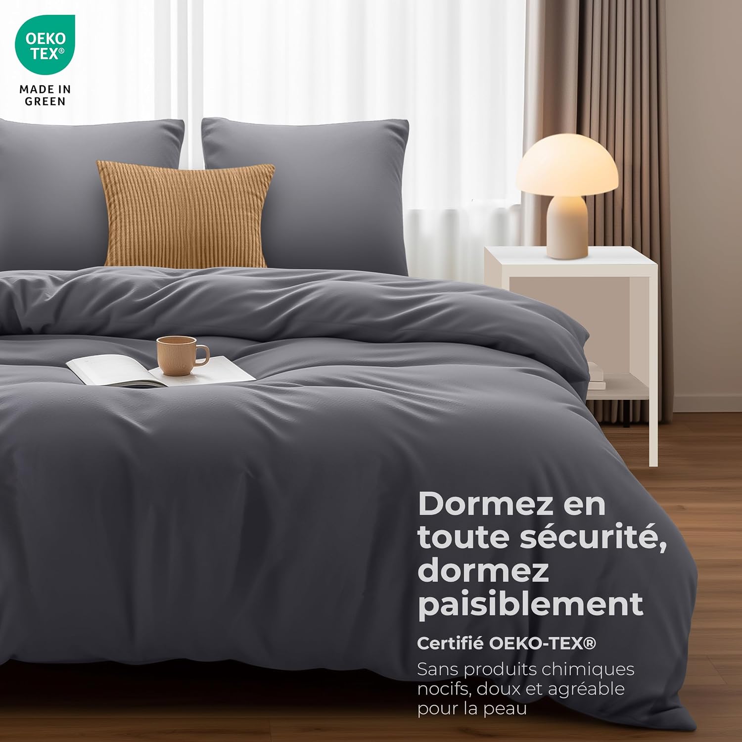 Detalle 2 de Housse de couette 220x240 Gris en microfibre
