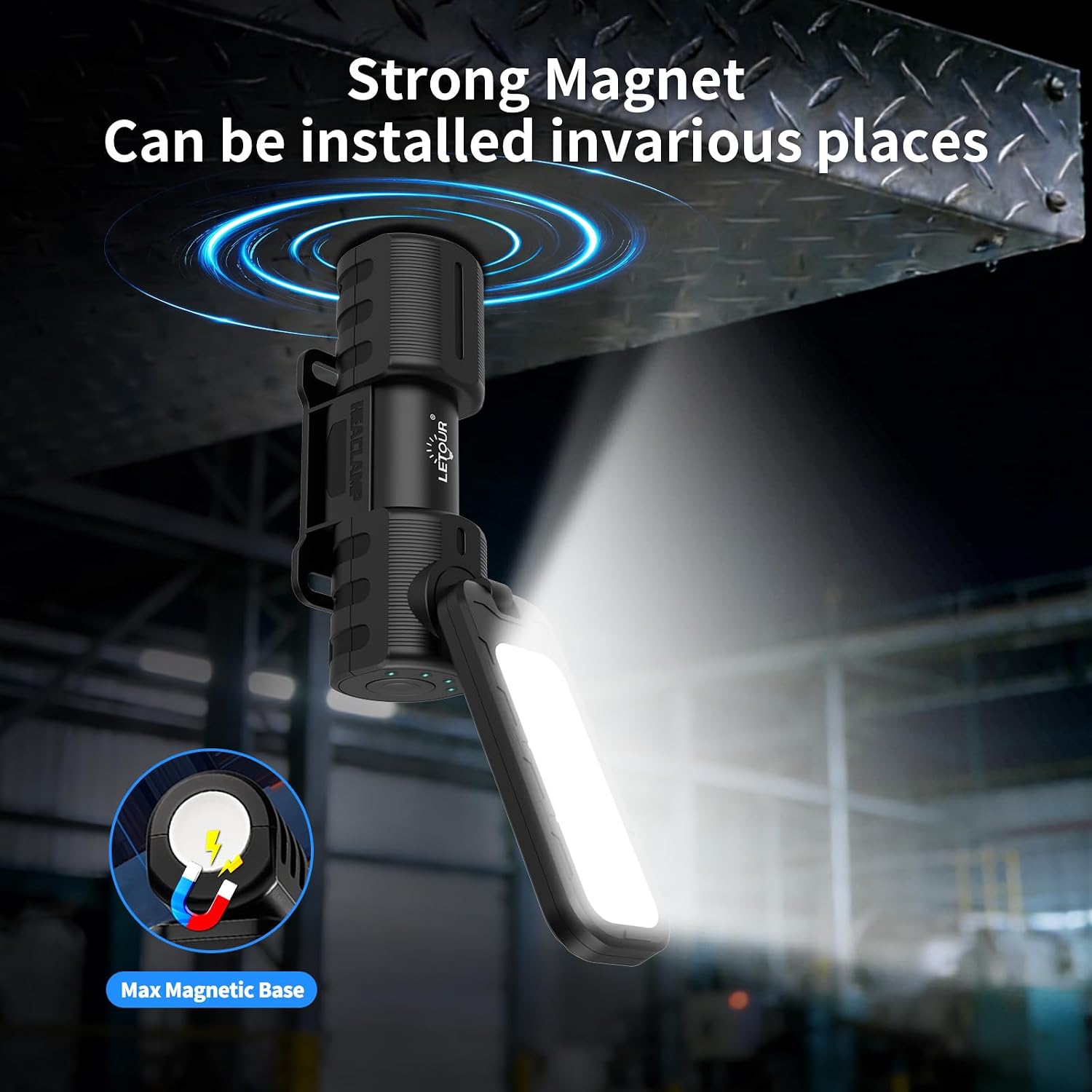 Thumbnail 3 de Inspection Lamp 2000 Lumen 2 Pack: Rechargeable LED Work Light with Magnetic and Foldable 180° Rotating Stand